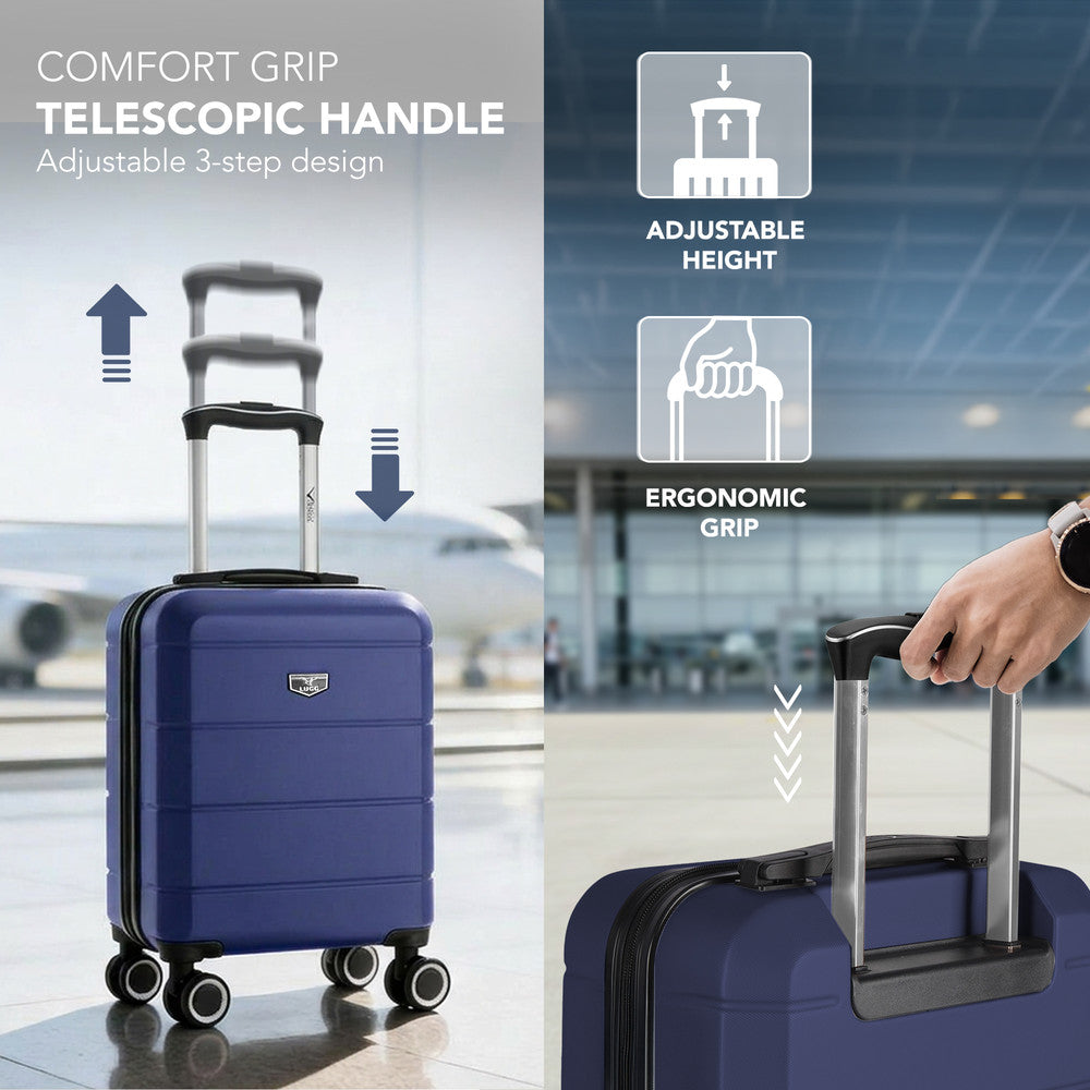 LUGG Jetset 15 Inch ABS Shell Protection Water Resistant & Safe Locking System Easyjet Free Under Seat Luggage (45x33x20cm) - Midnight Blue