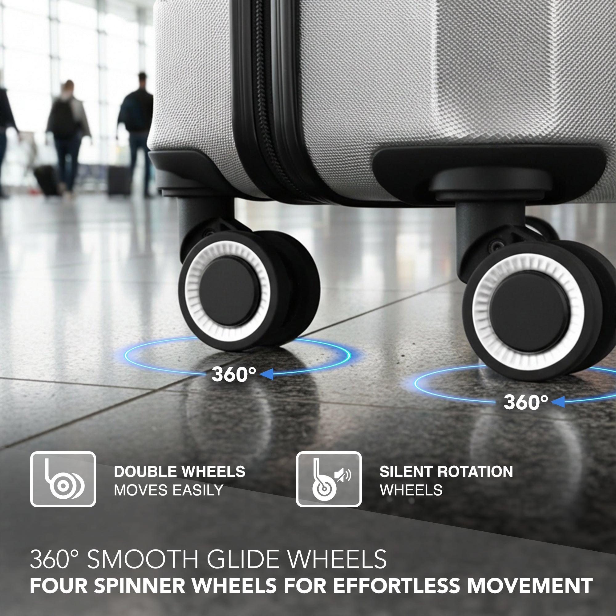 LUGG - Jetset 40cm Suitcase - 40x25x20cm- Ryanair Compatible - Underseat Size - Hard Shell ABS - Spinner & Removable Wheels - Lightweight Travel Luggage- Silver