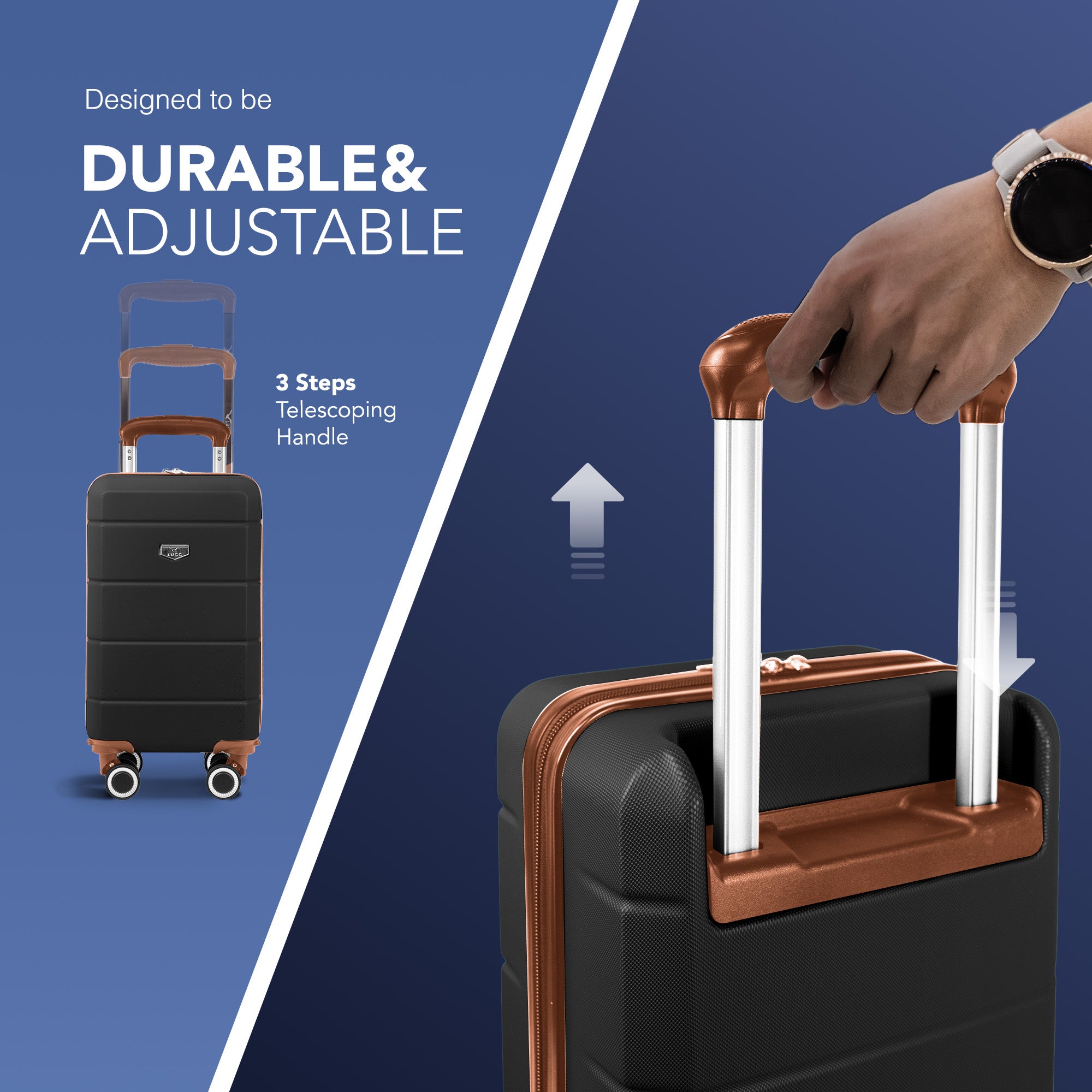LUGG - Jetset 40cm Suitcase - 40x25x20cm- Ryanair Compatible - TSA Lock - Underseat Size - Hard Shell ABS - Spinner & Removable Wheels - Lightweight Travel Luggage- Black/Brown