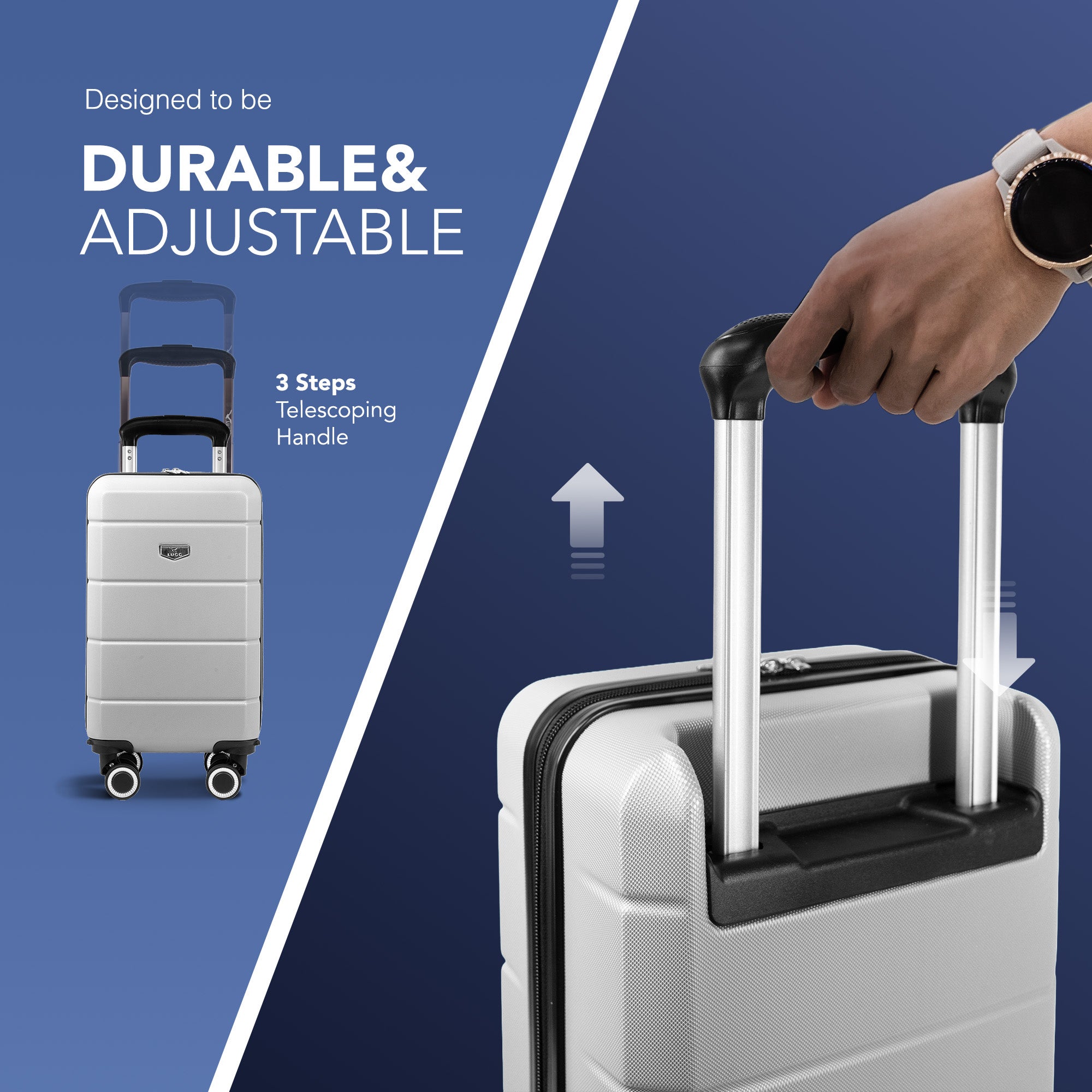 LUGG - Jetset 40cm Suitcase - 40x25x20cm- Ryanair Compatible - TSA Lock - Underseat Size - Hard Shell ABS - Spinner & Removable Wheels - Lightweight Travel Luggage- Silver