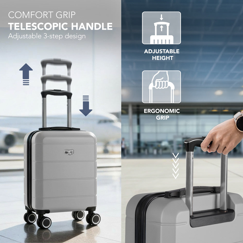 LUGG Jetset 15 Inch ABS Shell Protection Water Resistant & Safe Locking System Easyjet Free Under Seat Luggage (45x33x20cm) - Silver