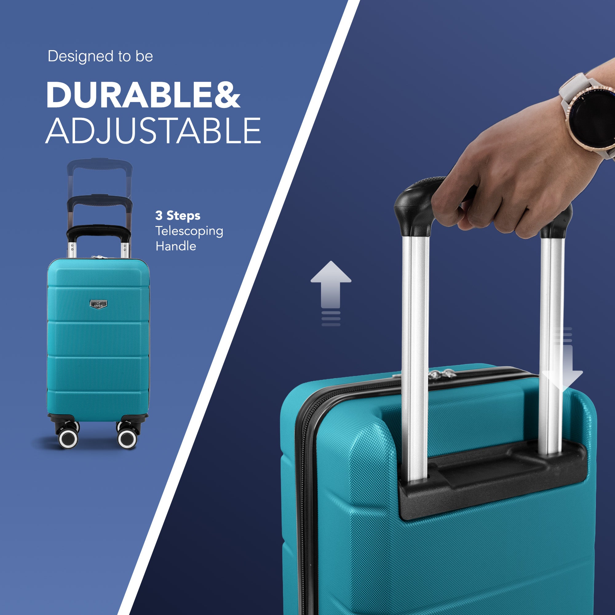 LUGG - Jetset 40cm Suitcase - 40x25x20cm- Ryanair Compatible - TSA Lock - Underseat Size - Hard Shell ABS - Spinner & Removable Wheels - Lightweight Travel Luggage- Teal