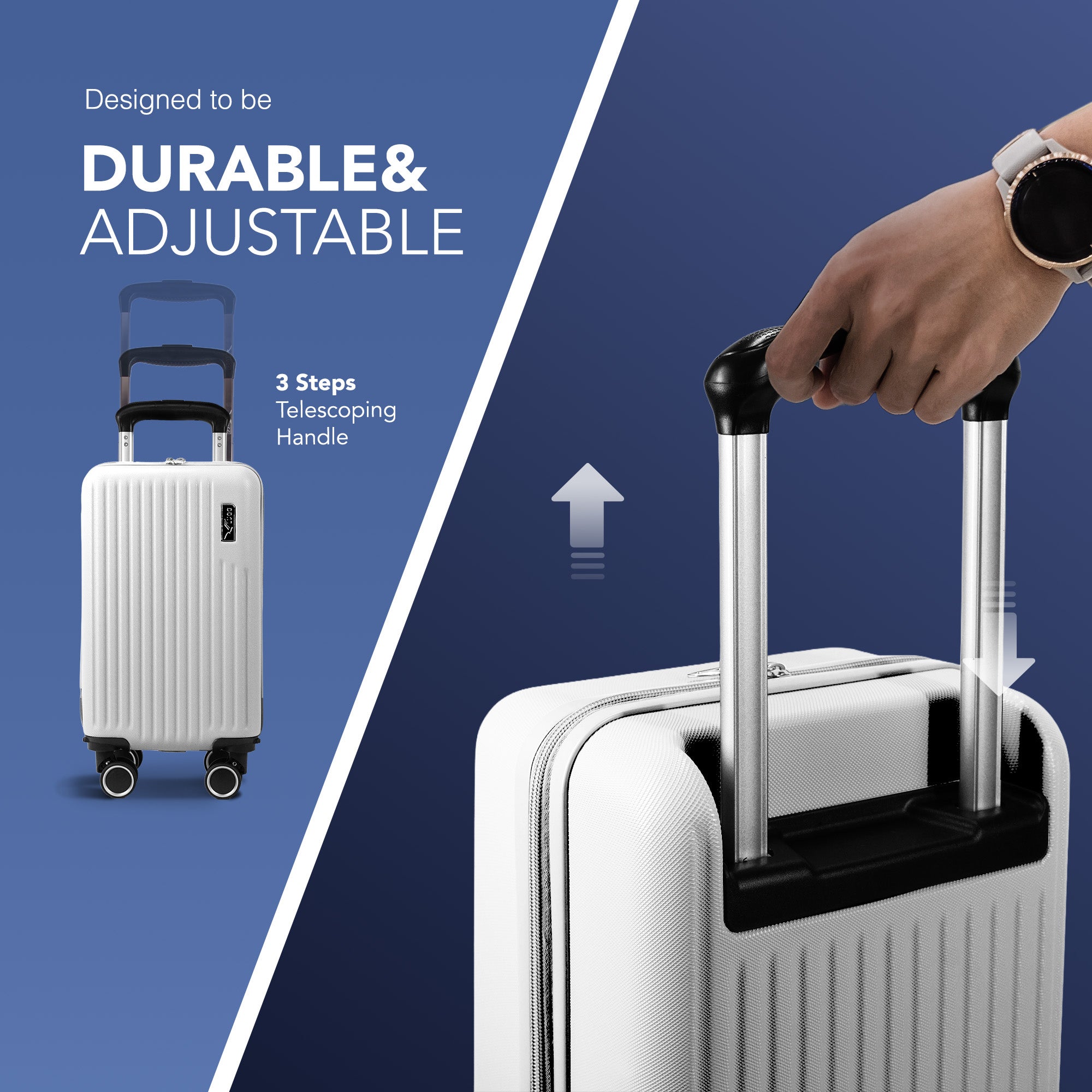 LUGG 40cm Vacay Suitcase ABS Luggage with TSA Indent Lock, Aluminium Trolley Handle, 360° Spinner Wheels, Water-Resistant & Durable Material - Airline Compatible (40 x 20 x 25cm)- Pearl