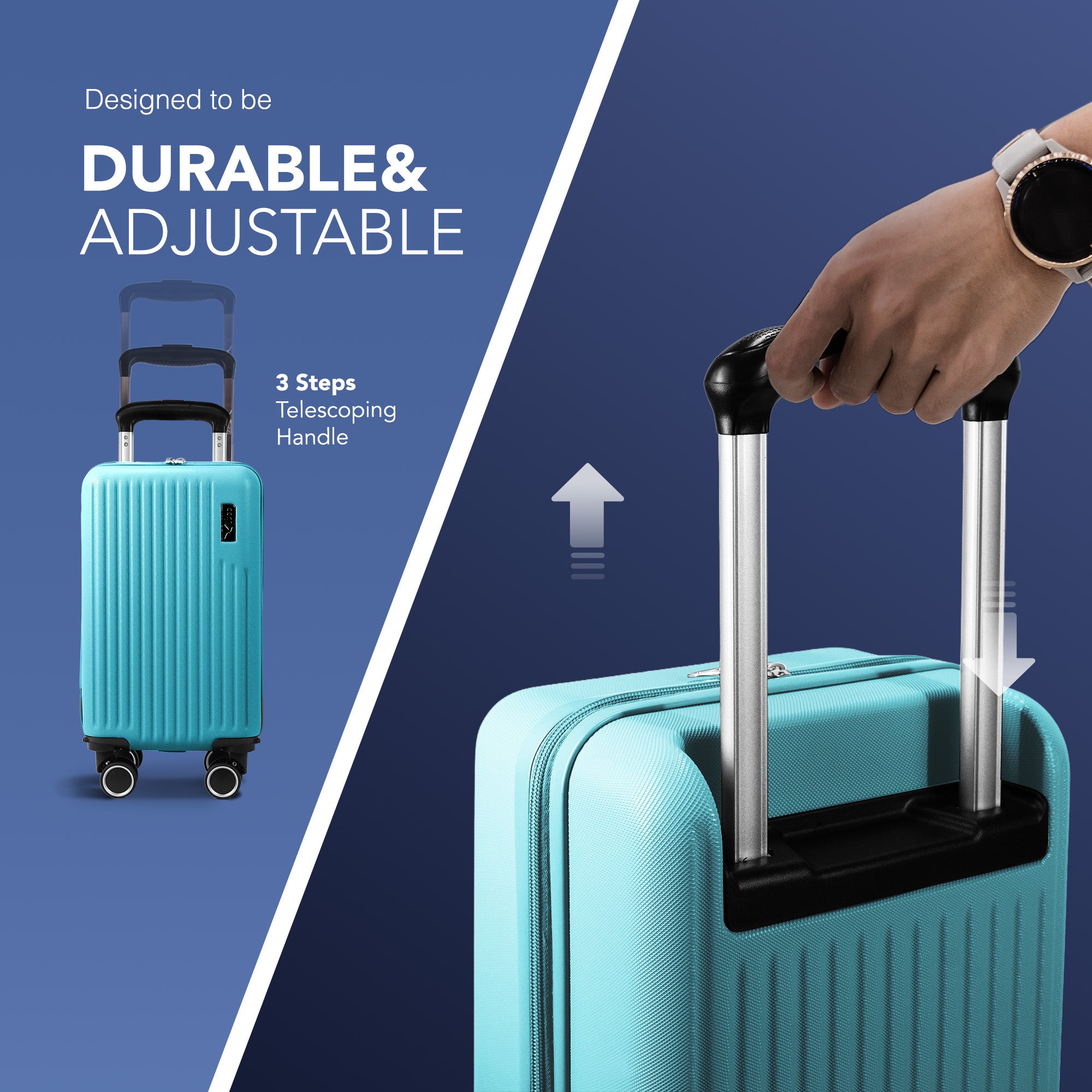 LUGG 40cm Vacay Suitcase ABS Luggage with TSA Indent Lock, Aluminium Trolley Handle, 360° Spinner Wheels, Water-Resistant & Durable Material - Airline Compatible (40 x 20 x 25cm)- Ocean