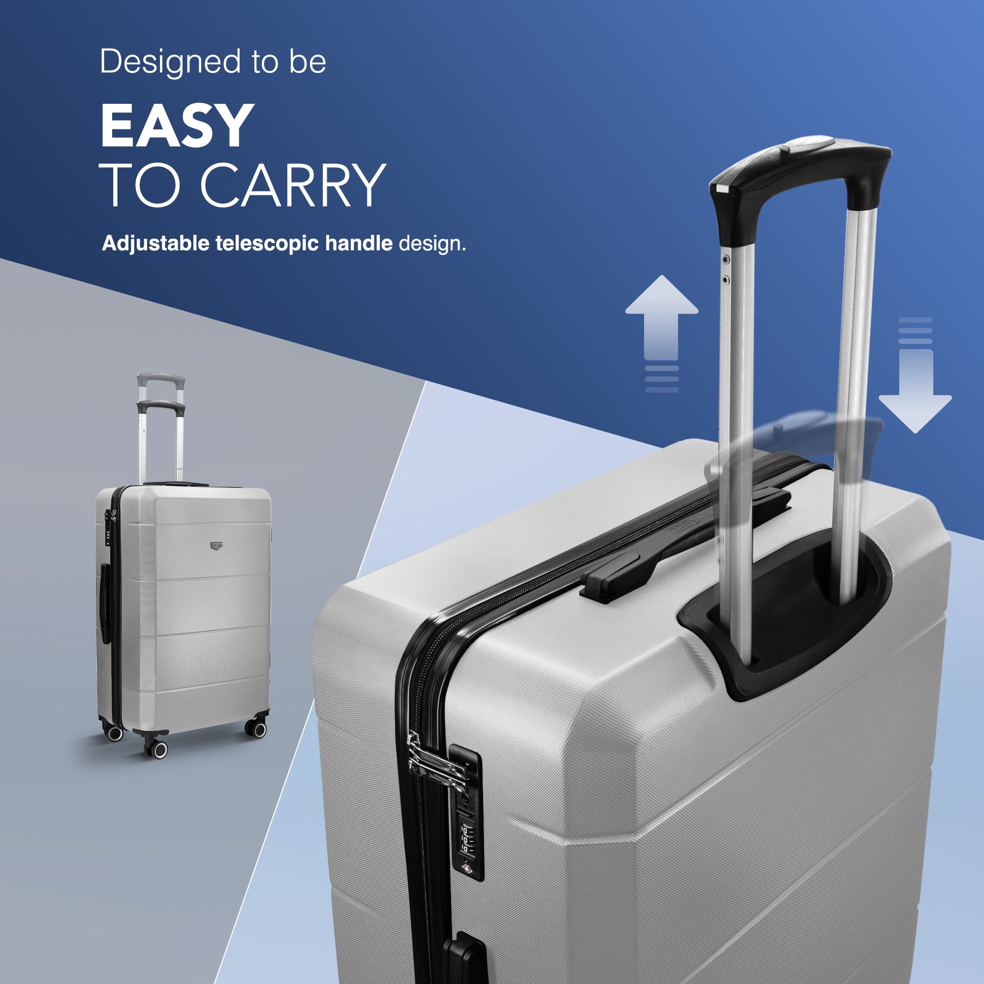 LUGG Jetset 24” Lightweight Travel Carry On Suitcase, ABS, Water Resistant & TSA Lock, Easyjet Overhead- Silver