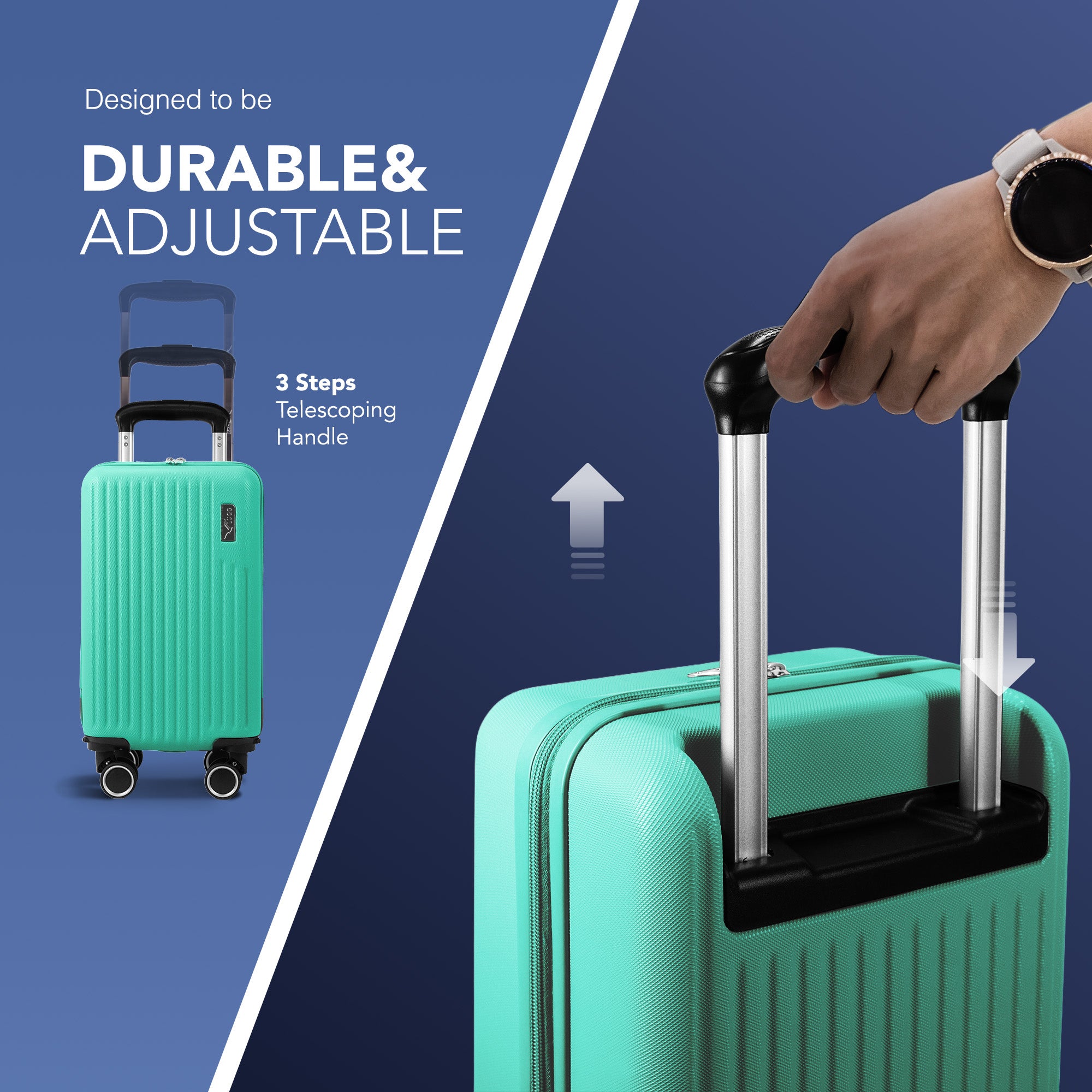 LUGG 40cm Vacay Suitcase ABS Luggage with TSA Indent Lock, Aluminium Trolley Handle, 360° Spinner Wheels, Water-Resistant & Durable Material - Airline Compatible (40 x 20 x 25cm)- Mint
