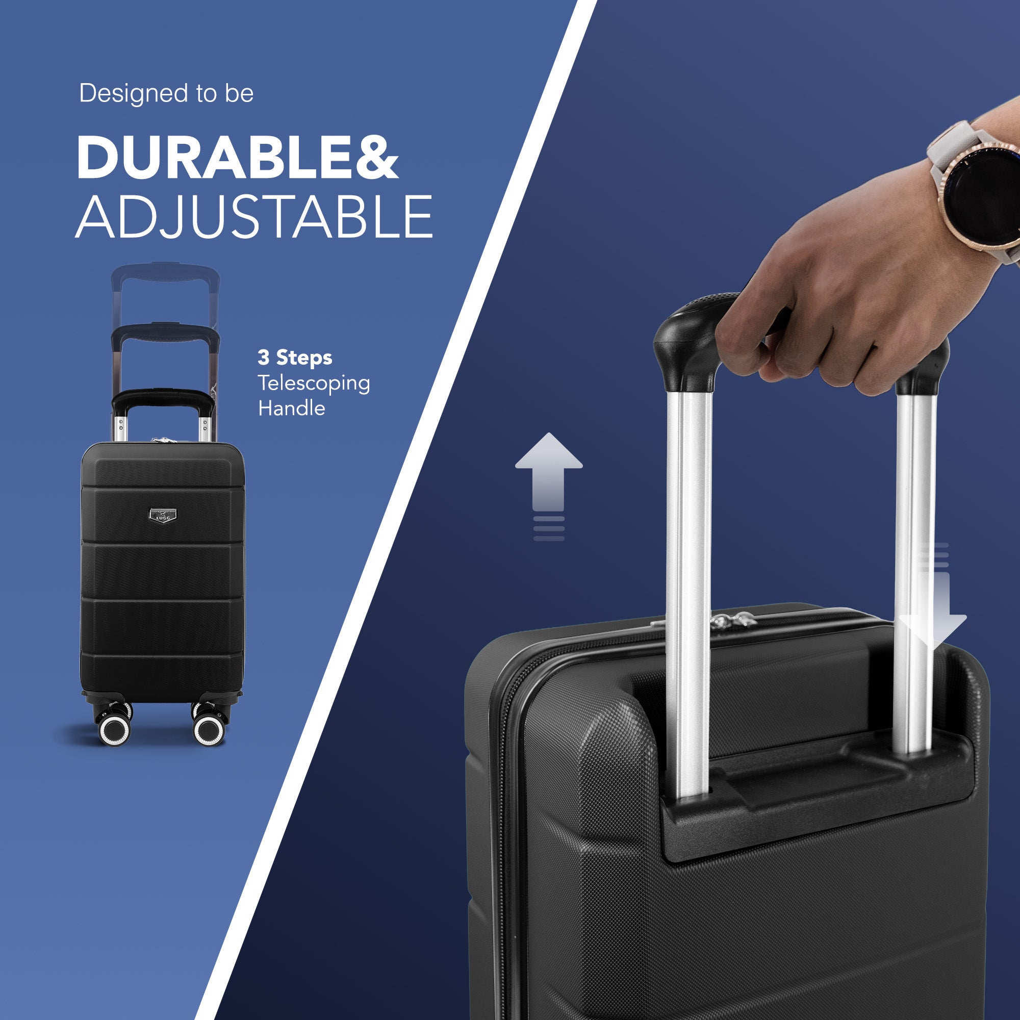 LUGG - Jetset 40cm Suitcase - 40x25x20cm- Ryanair Compatible - TSA Lock - Underseat Size - Hard Shell ABS - Spinner & Removable Wheels - Lightweight Travel Luggage- Black