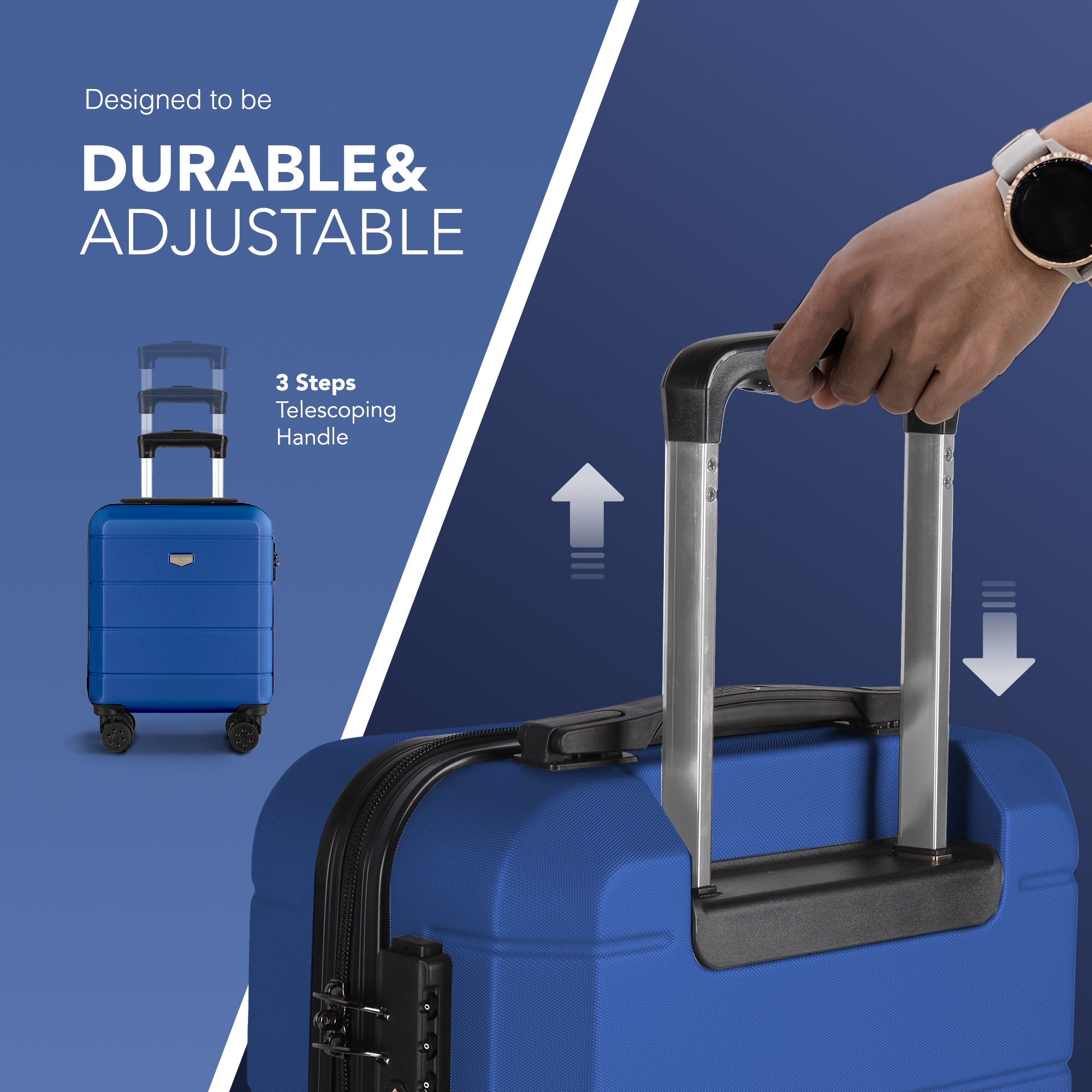 LUGG Jetset 15 Inch ABS Shell Protection Water Resistant & Safe Locking System Easyjet Free Under Seat Luggage (45x33x20cm) - Blue