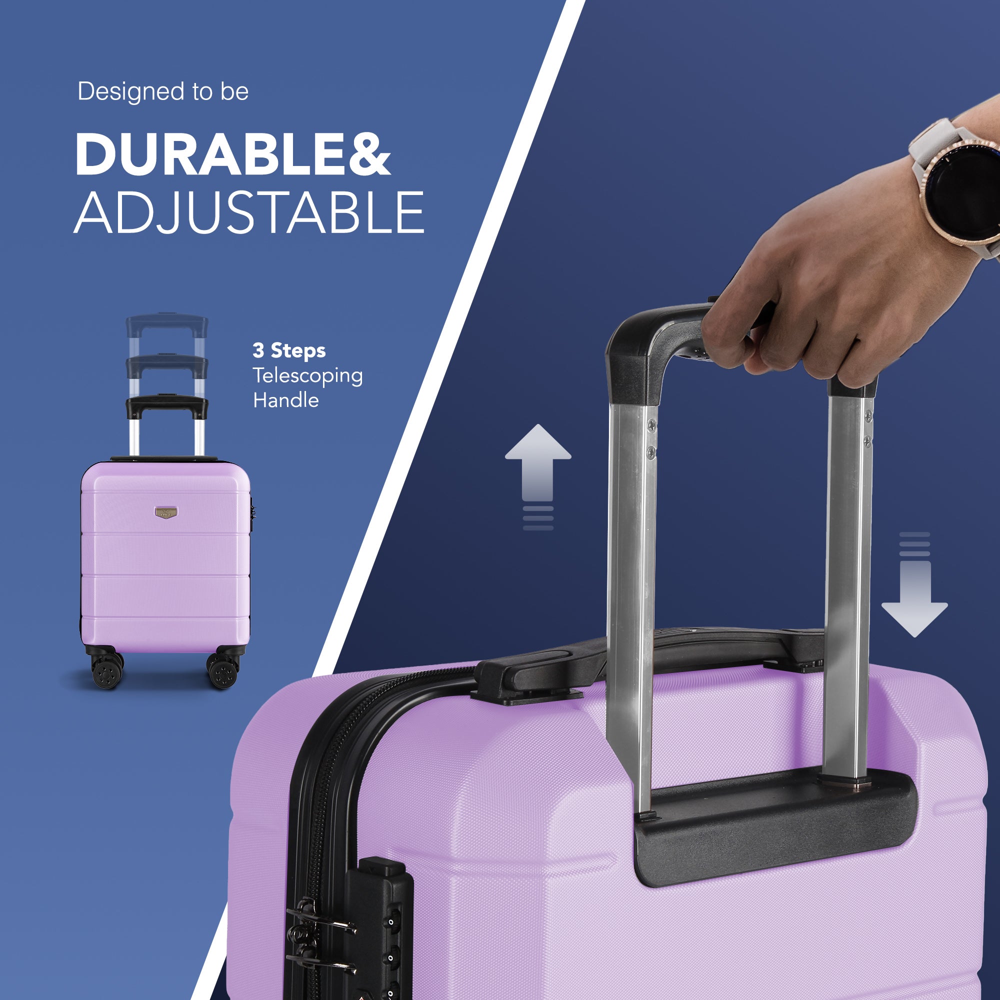 LUGG Jetset 15 Inch ABS Shell Protection Water Resistant & Safe Locking System Easyjet Free Under Seat Luggage (45x33x20cm) - Lavender