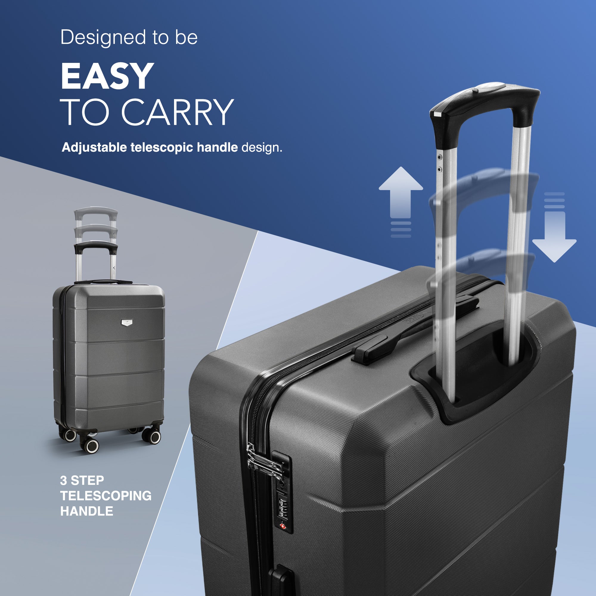 Jetset 3pc Suitcase Set in Gunmetal Grey