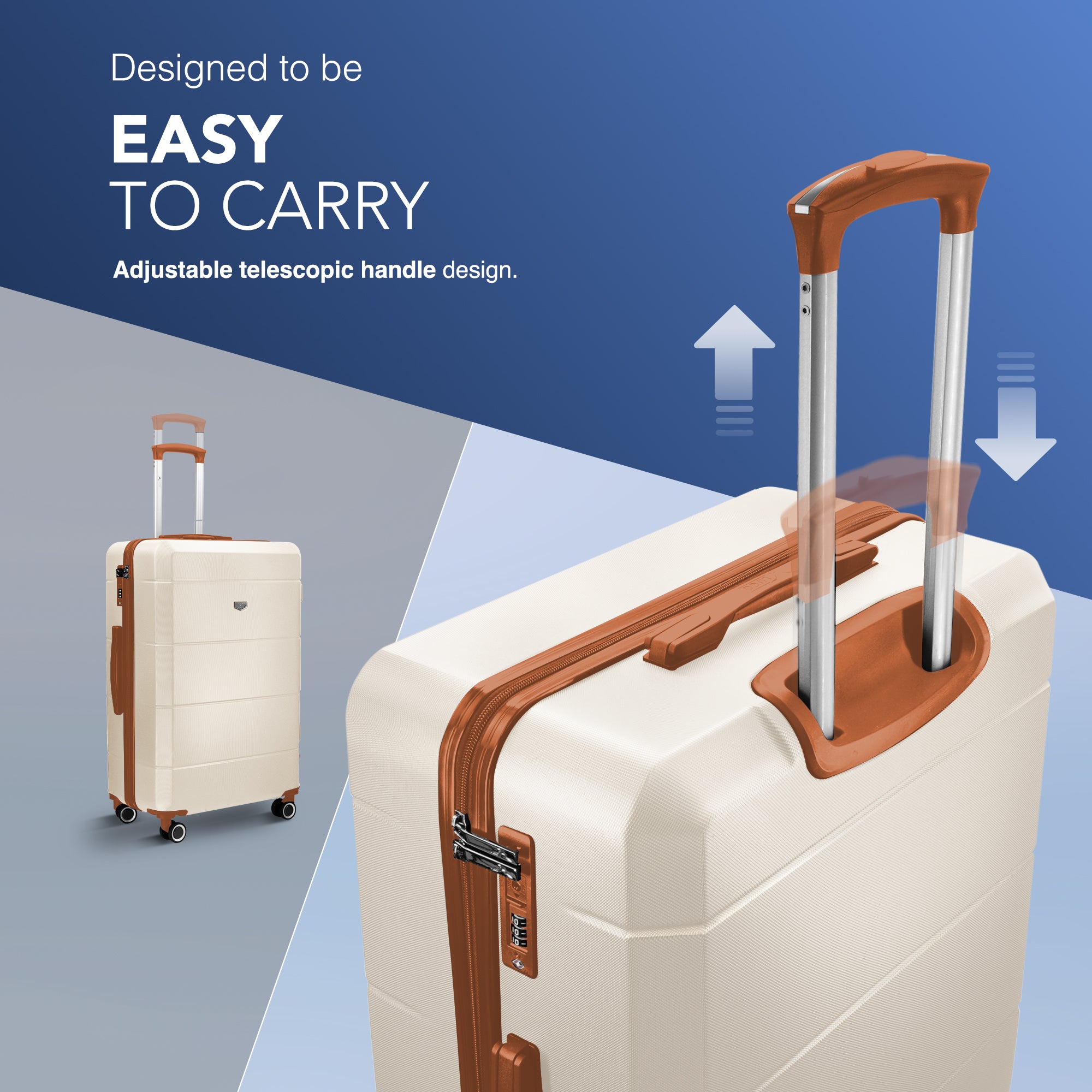 LUGG Jetset 24” Lightweight Travel Carry On Suitcase, ABS, Water Resistant & TSA Lock, Easyjet Overhead- Cream & Brown