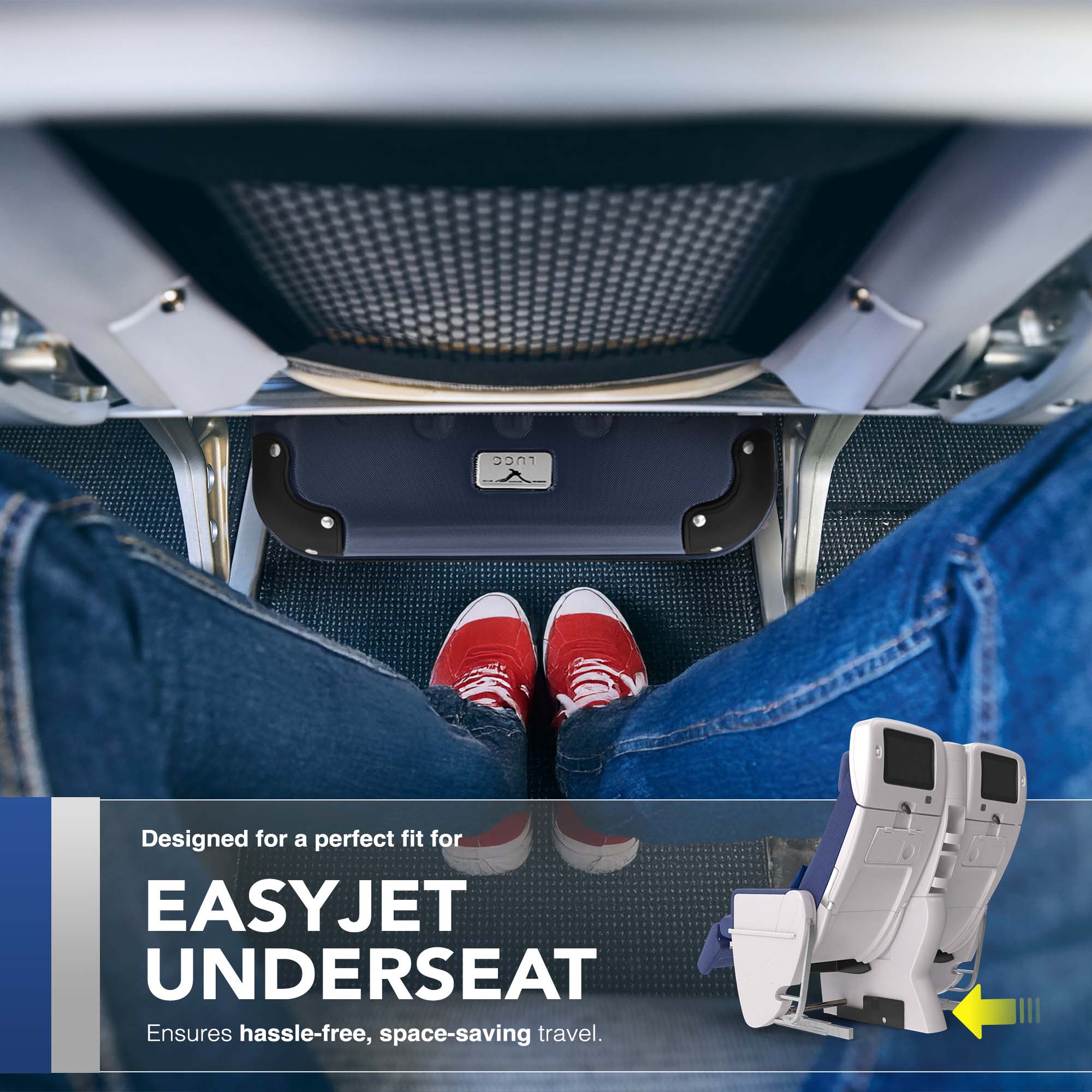 LUGG 40cm Skywander Lightweight Underseat Cabin Bag – Ryanair & EasyJet Approved Carry-On Suitcase, Durable ABS Hard Shell, Smooth Double Spinner Wheels, Water-Resistant & Compact Luggage (40x30x20cm, without wheels) - Midnight Blue