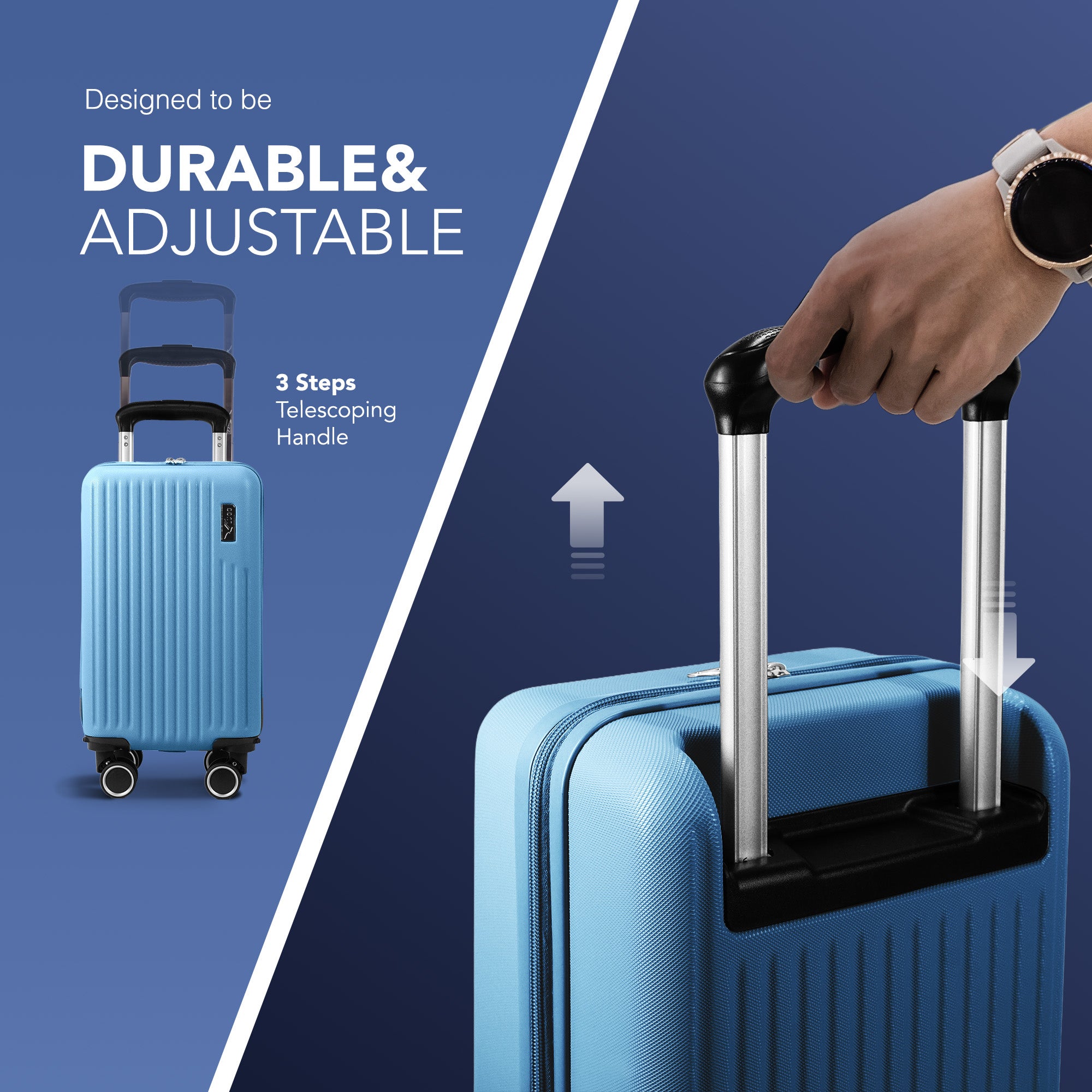 LUGG 40cm Vacay Suitcase ABS Luggage with TSA Indent Lock, Aluminium Trolley Handle, 360° Spinner Wheels, Water-Resistant & Durable Material - Airline Compatible (40 x 20 x 25cm)- Skyblue