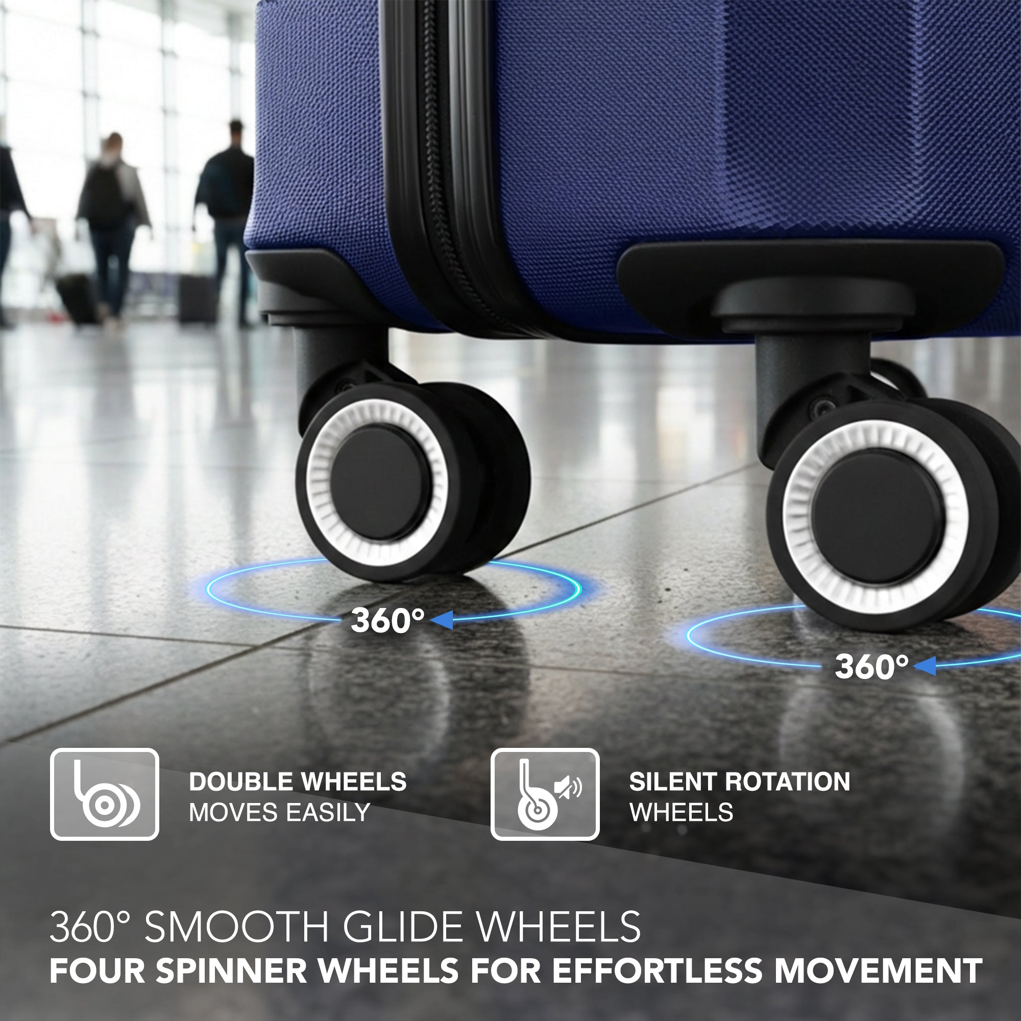 LUGG - Jetset 40cm Suitcase - 40x25x20cm- Ryanair Compatible - Underseat Size - Hard Shell ABS - Spinner & Removable Wheels - Lightweight Travel Luggage- Midnight Blue