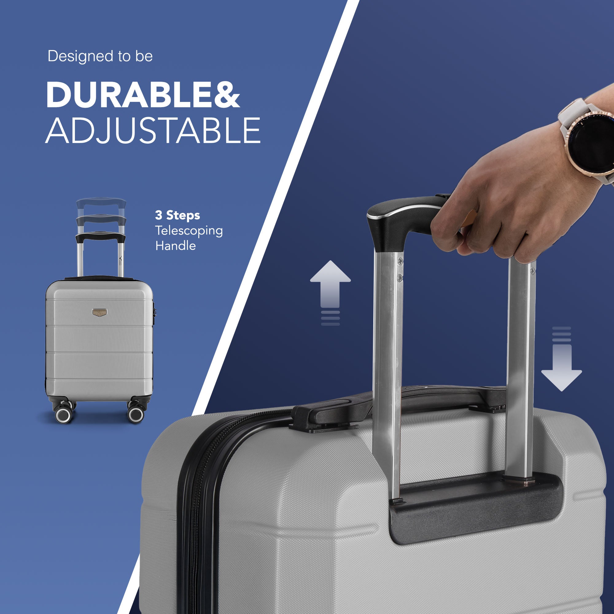 LUGG Jetset 15 Inch ABS Shell Protection Water Resistant & Safe Locking System Easyjet Free Under Seat Luggage (45x33x20cm) - Silver