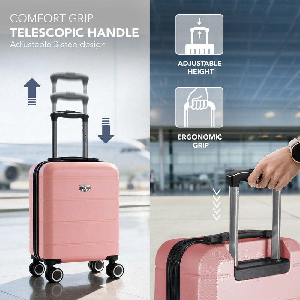 LUGG Jetset 15 Inch ABS Shell Protection Water Resistant & Safe Locking System Easyjet Free Under Seat Luggage (45x33x20cm) - Rose Gold