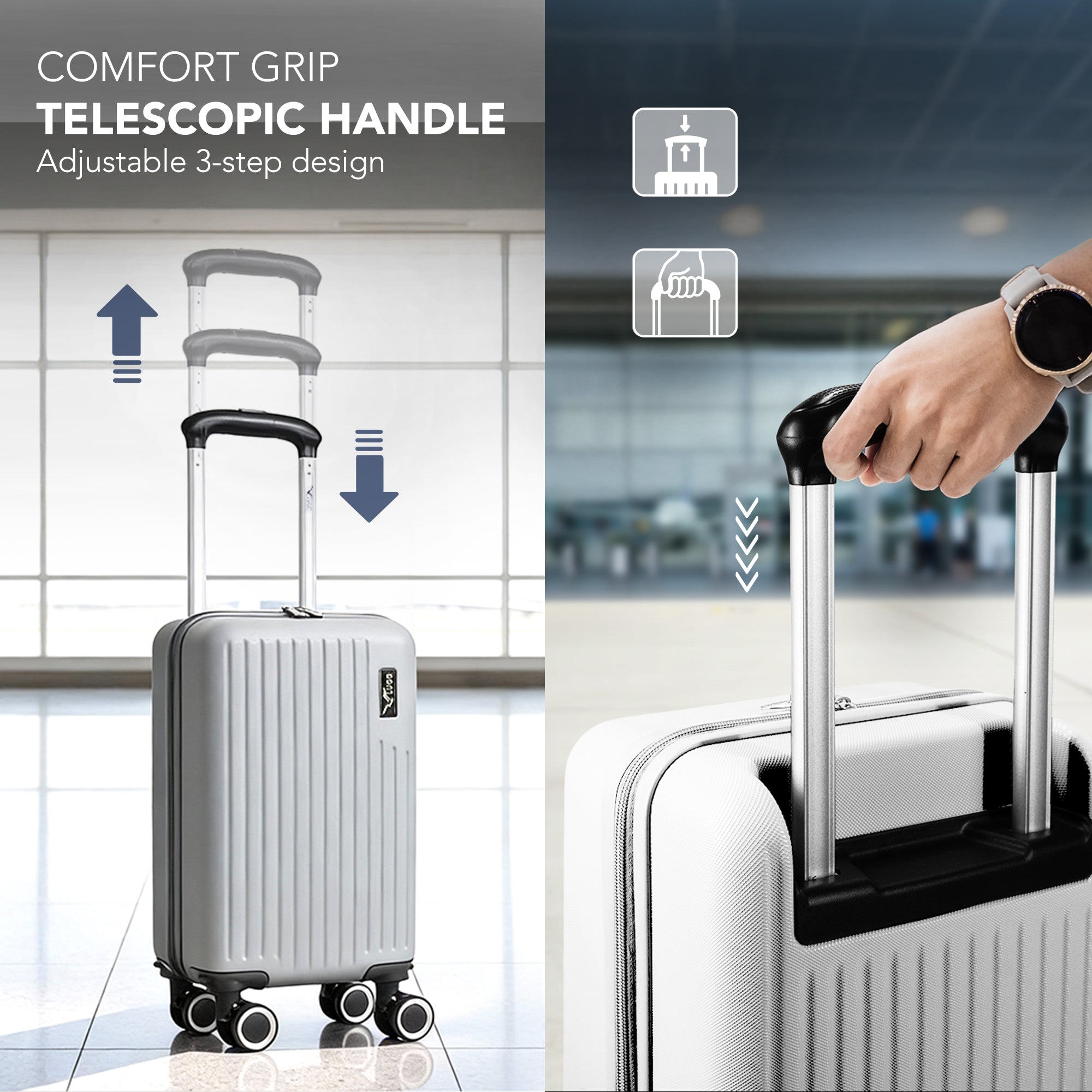 LUGG 40cm Vacay Suitcase ABS Luggage, Aluminium Trolley Handle, 360° Spinner Wheels, Water-Resistant & Durable Material - Airline Compatible (40 x 30 x 20cm)- Pearl