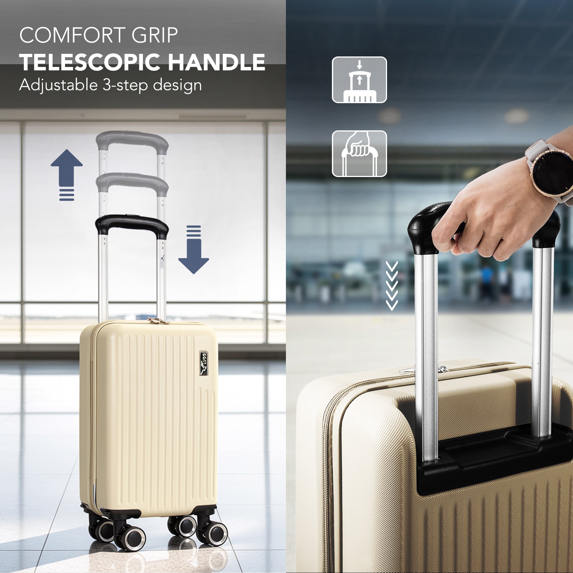 LUGG 40cm Vacay Suitcase ABS Luggage, Aluminium Trolley Handle, 360° Spinner Wheels, Water-Resistant & Durable Material - Airline Compatible (40 x 30 x 20cm)- Earth