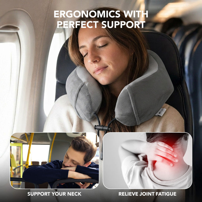 Memory Foam Travel Neck Pillow - Grey