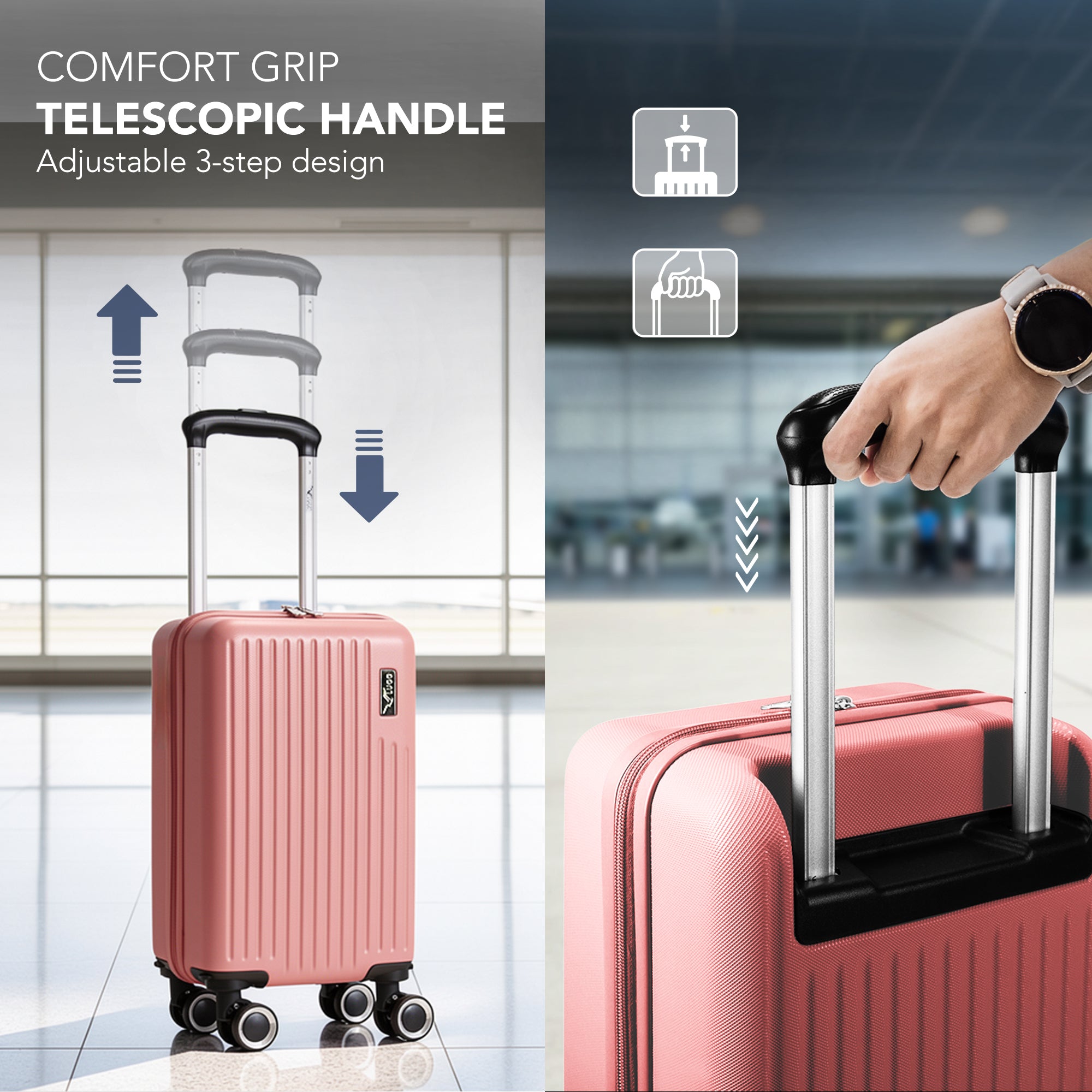 LUGG 40cm Vacay Suitcase ABS Luggage, Aluminium Trolley Handle, 360° Spinner Wheels, Water-Resistant & Durable Material - Airline Compatible (40 x 30 x 20cm)- Clay