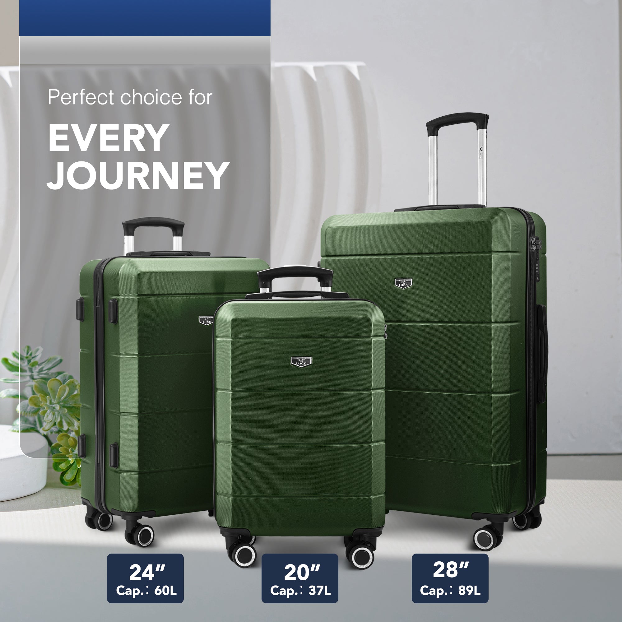 Jetset 3pc Suitcase Set in Army Green