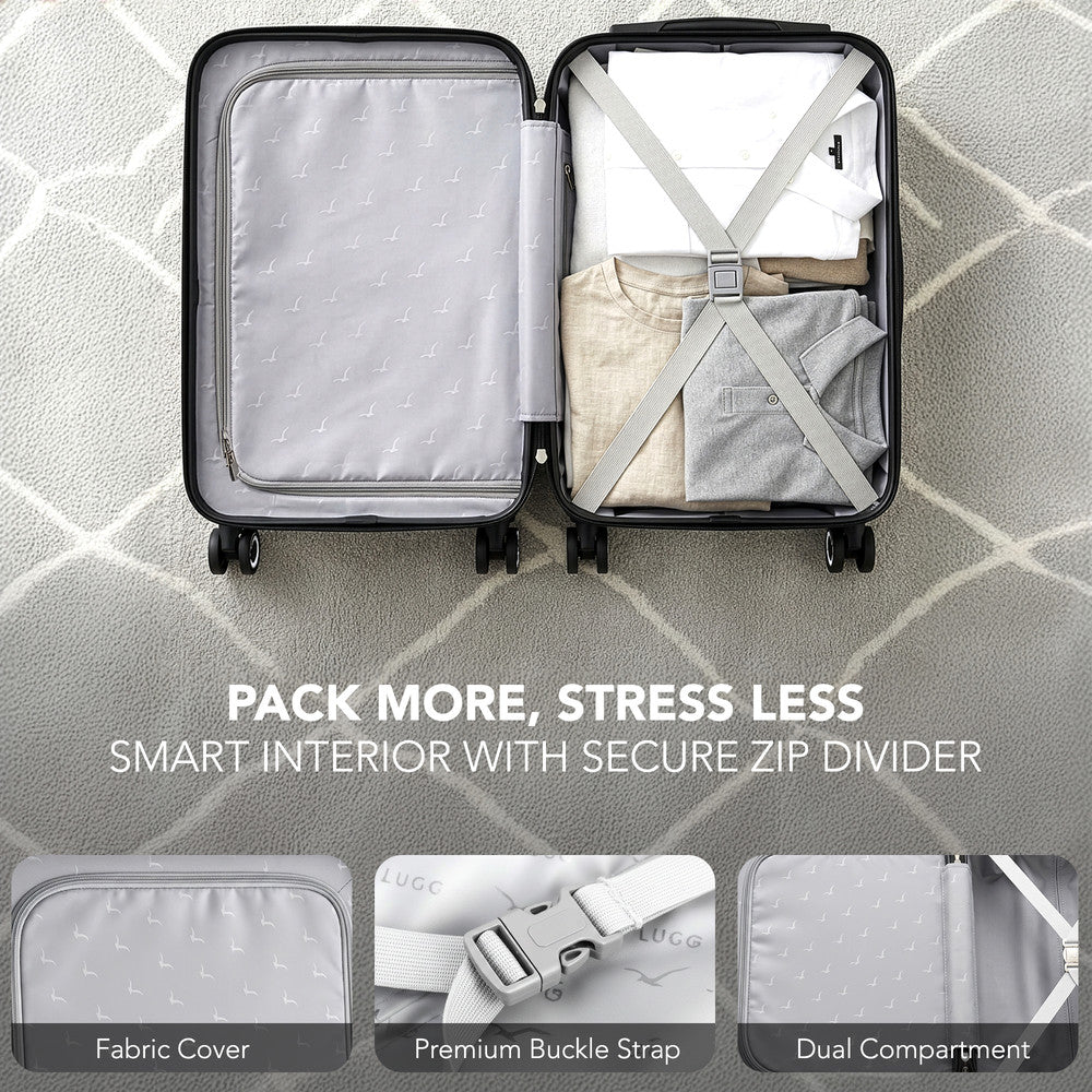 LUGG Jetset 15 Inch ABS Shell Protection Water Resistant & Safe Locking System Easyjet Free Under Seat Luggage (45x33x20cm) - Silver