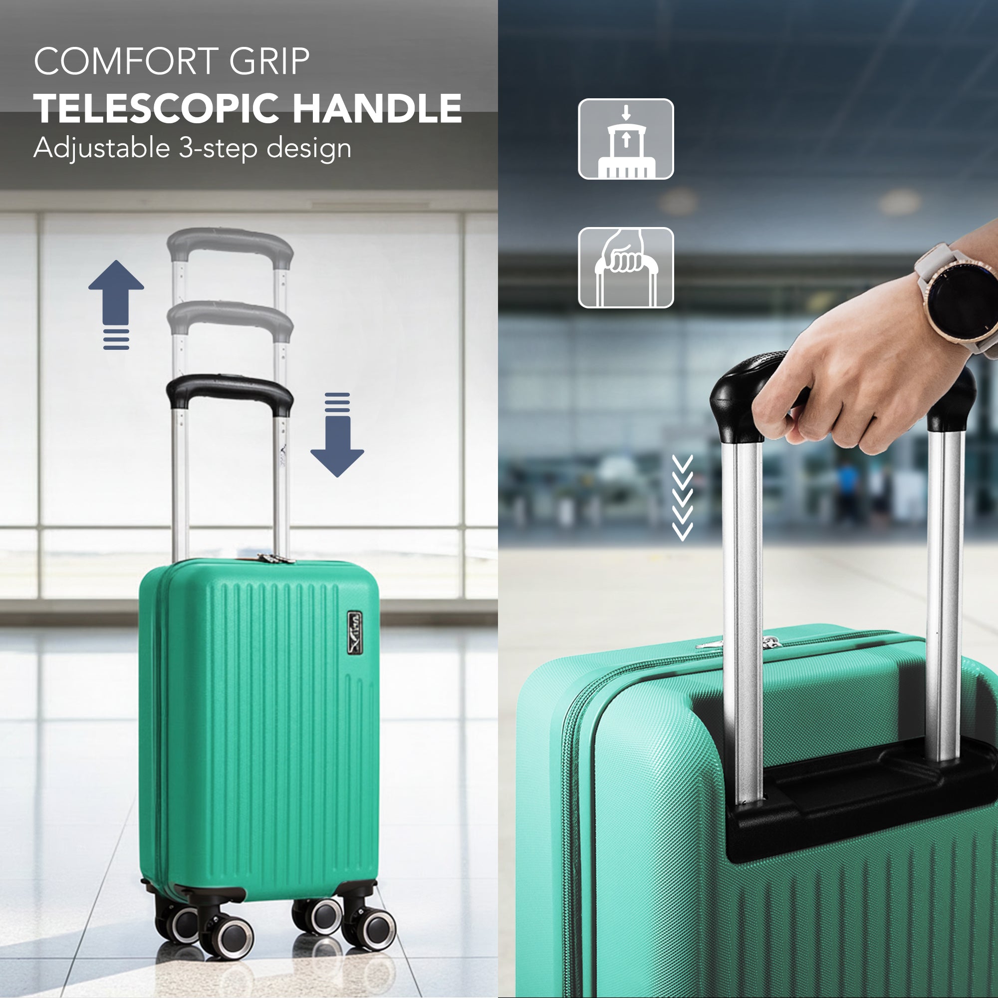 LUGG 40cm Vacay Suitcase ABS Luggage, Aluminium Trolley Handle, 360° Spinner Wheels, Water-Resistant & Durable Material - Airline Compatible (40 x 30x 20 cm)- Mint