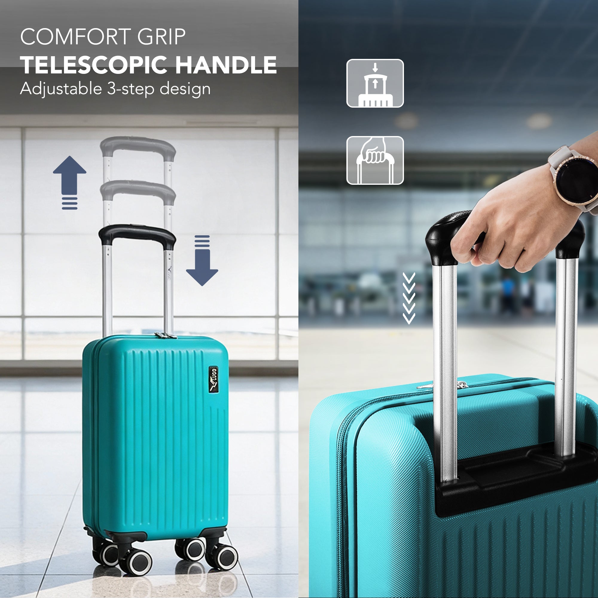 LUGG 40cm Vacay Suitcase ABS Luggage, Aluminium Trolley Handle, 360° Spinner Wheels, Water-Resistant & Durable Material - Airline Compatible (40 x 30 x 20cm)- Ocean