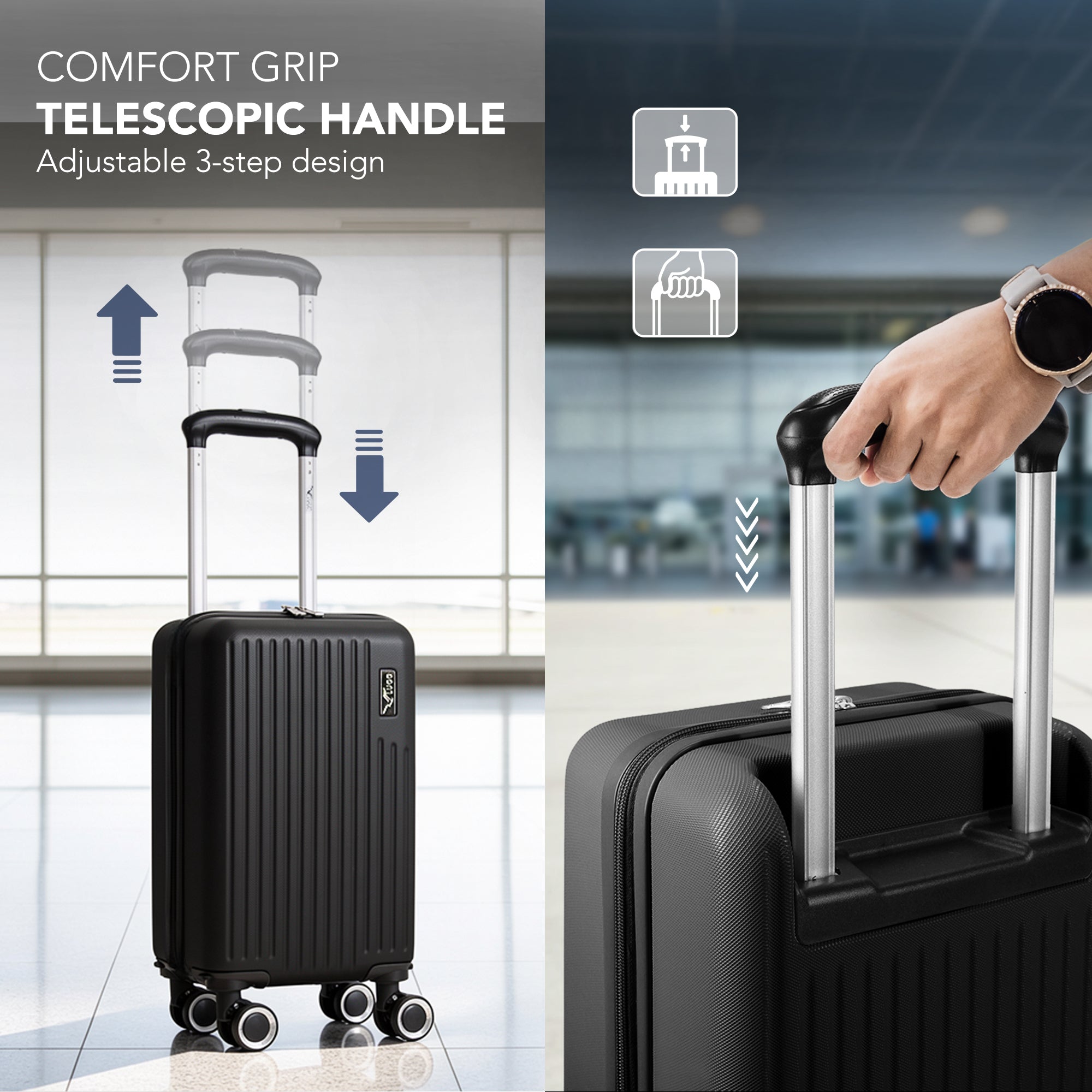 LUGG 40cm Vacay Suitcase ABS Luggage, Aluminium Trolley Handle, 360° Spinner Wheels, Water-Resistant & Durable Material - Airline Compatible (40 x 30 x 20cm)- Shadow