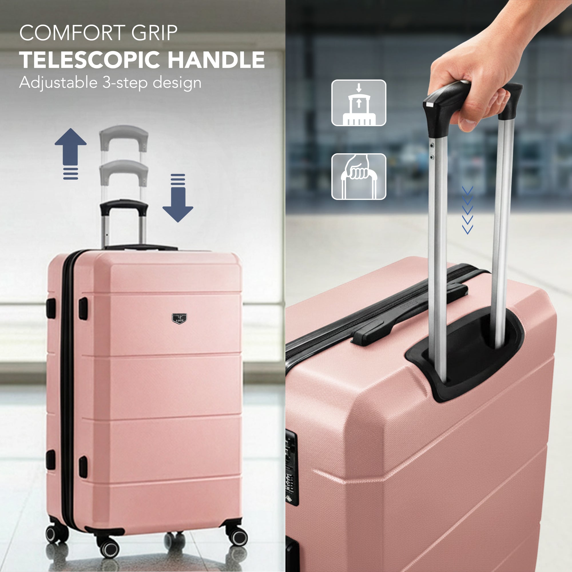 Jetset 32" Large Suitcase – Lightweight Hard Shell Luggage with TSA Lock – Water-Resistant ABS Spinner Suitcase – 4 Wheels – 86x58x31cm Travel Bag - Rose Gold