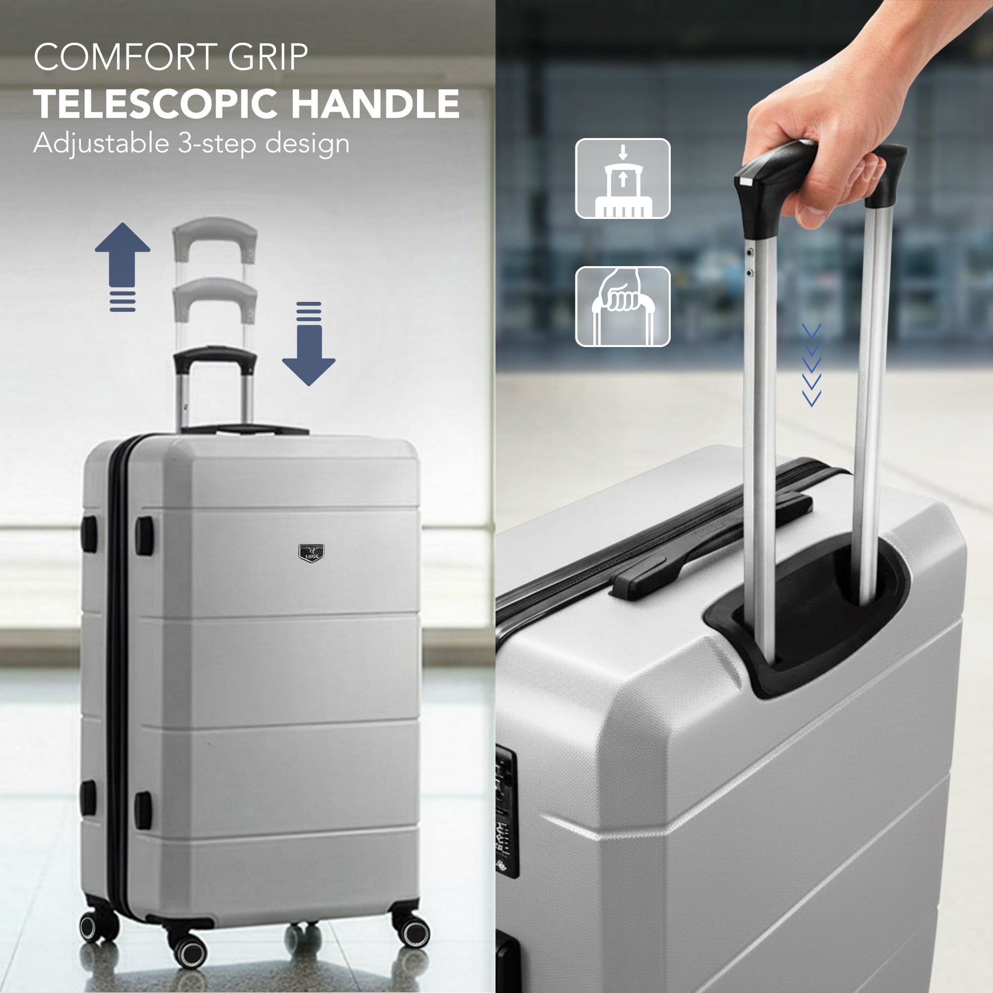 Jetset 32" Large Suitcase – Lightweight Hard Shell Luggage with TSA Lock – Water-Resistant ABS Spinner Suitcase – 4 Wheels – 86x58x31cm Travel Bag - Silver