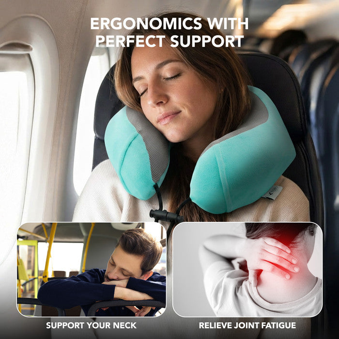 Memory Foam Travel Neck Pillow for Flights – Turquoise