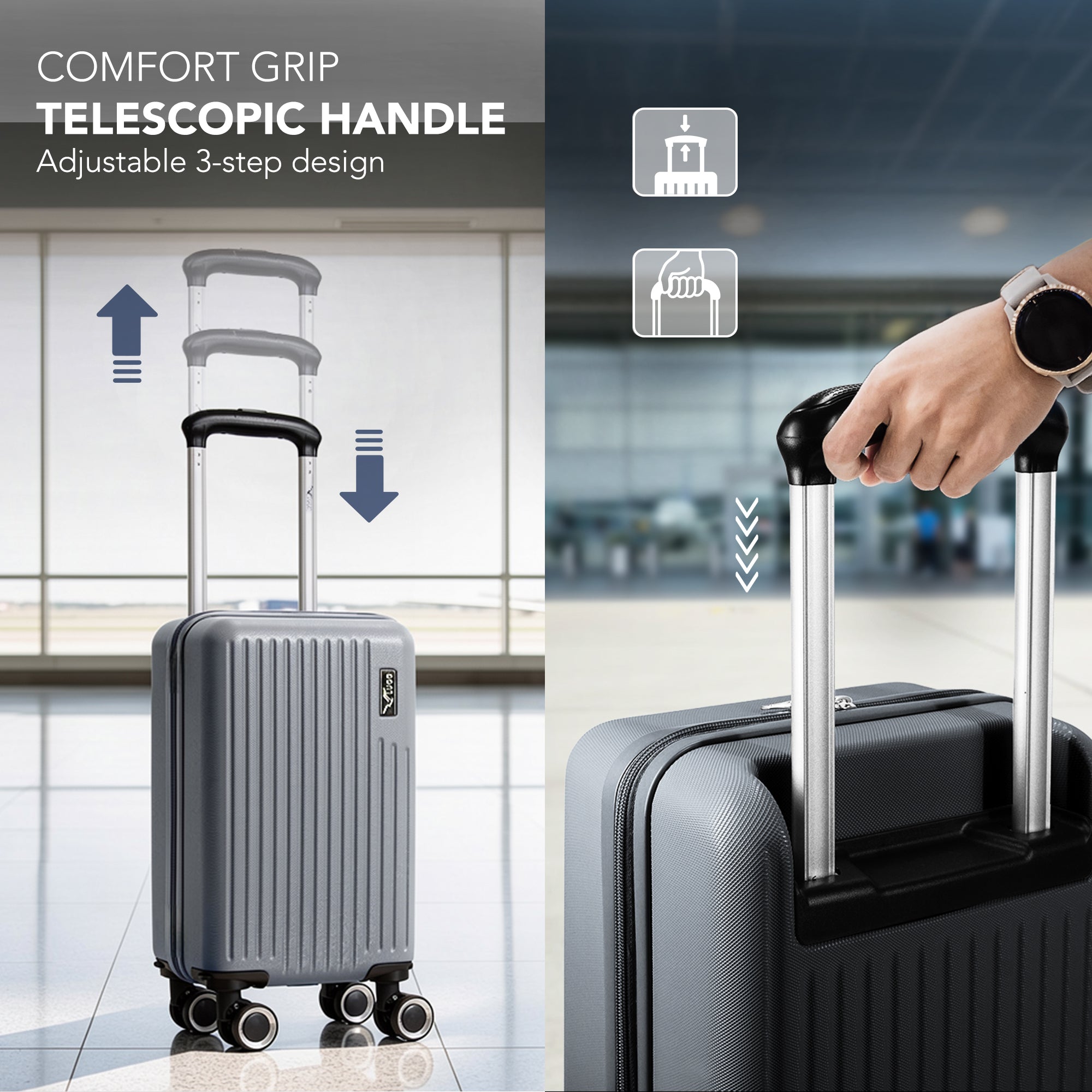 LUGG 40cm Vacay Suitcase ABS Luggage, Aluminium Trolley Handle, 360° Spinner Wheels, Water-Resistant & Durable Material - Airline Compatible (40 x 30 x 20cm)- Raven