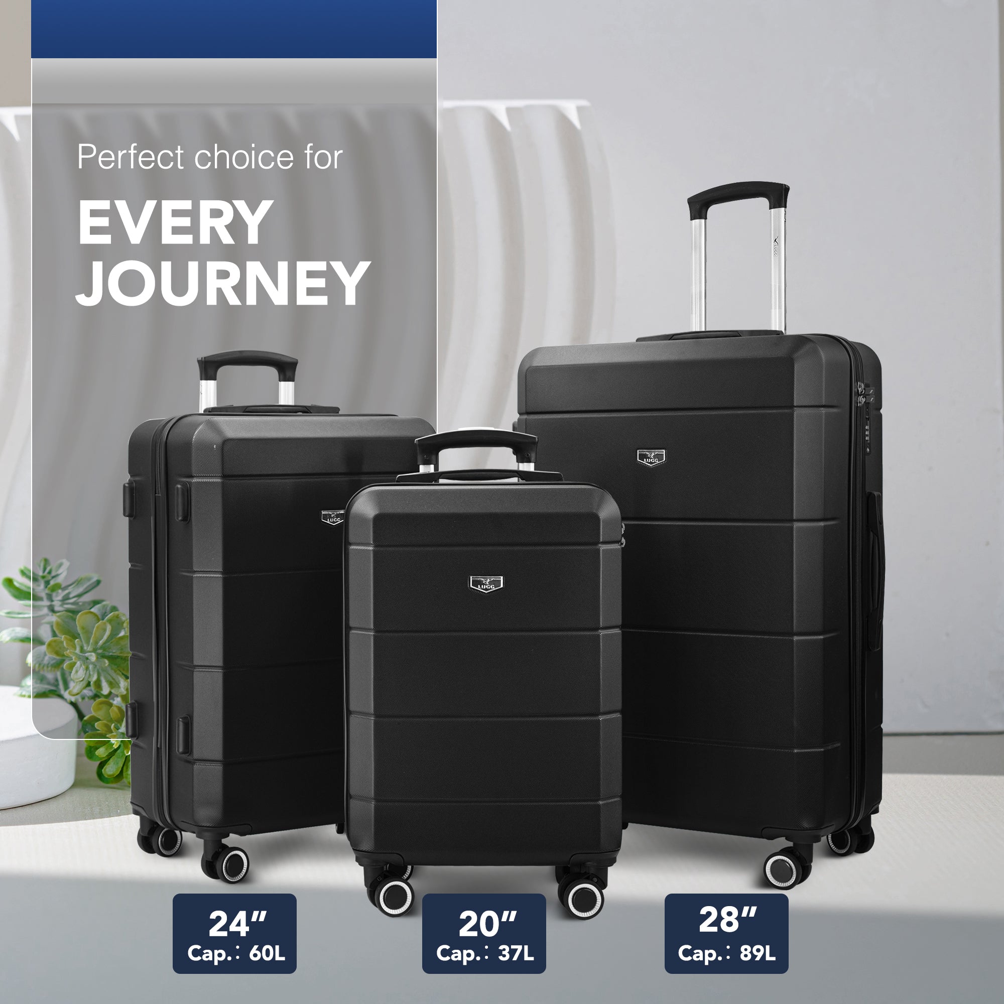 Jetset 3pc Suitcase Set in Black