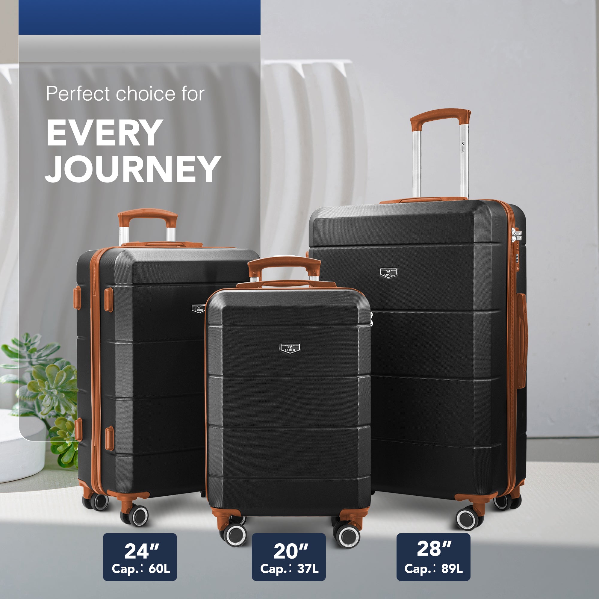 Jetset 3pc Suitcase Set in Black & Brown