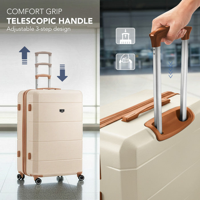 LUGG Jetset 28 Inch Large Suitcase – Lightweight Hard Shell Luggage with TSA Lock – Water-Resistant ABS Spinner Suitcase – 4 Wheels – (75x49x29cm) - Cream & Brown