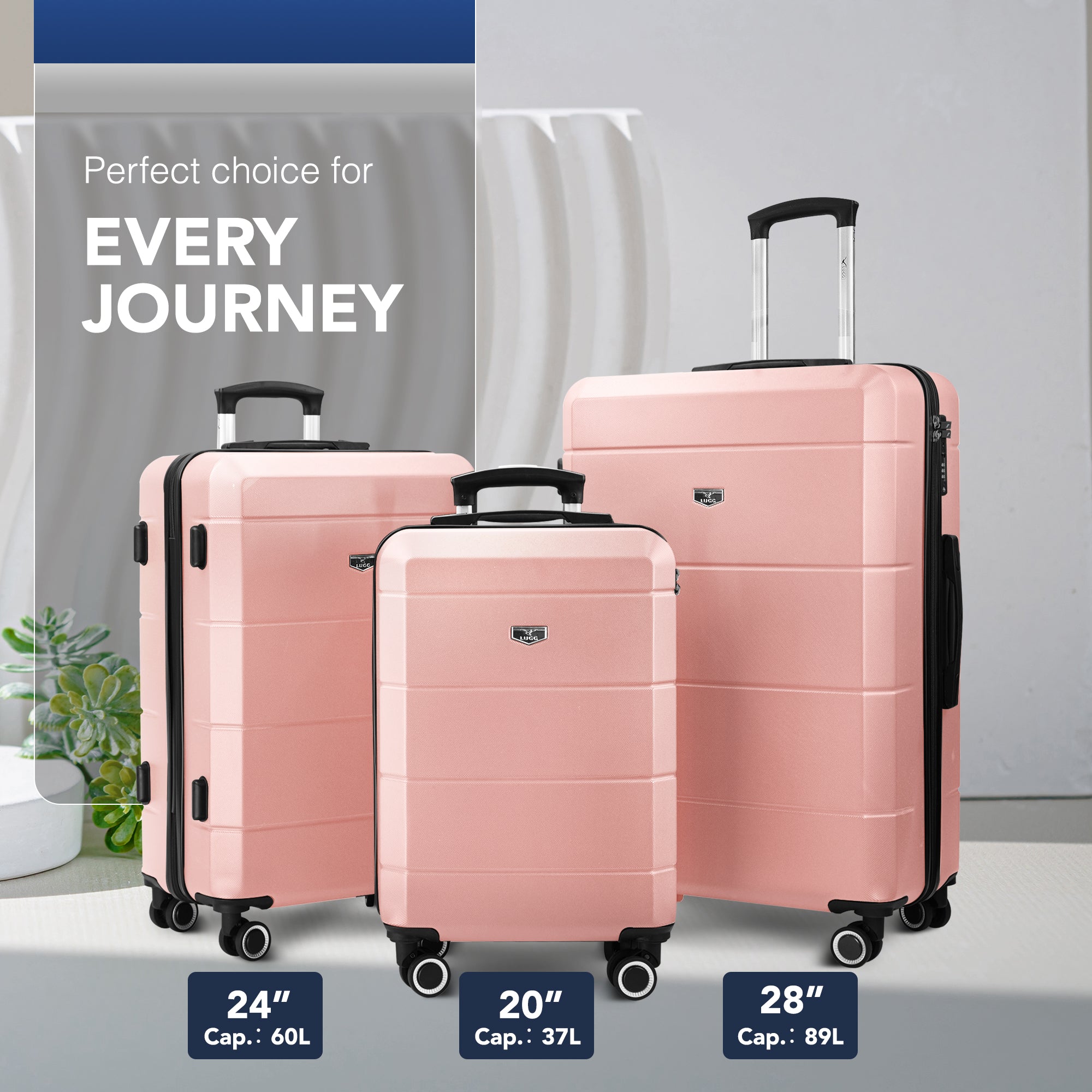 Jetset 3pc Suitcase Set in Rose Gold