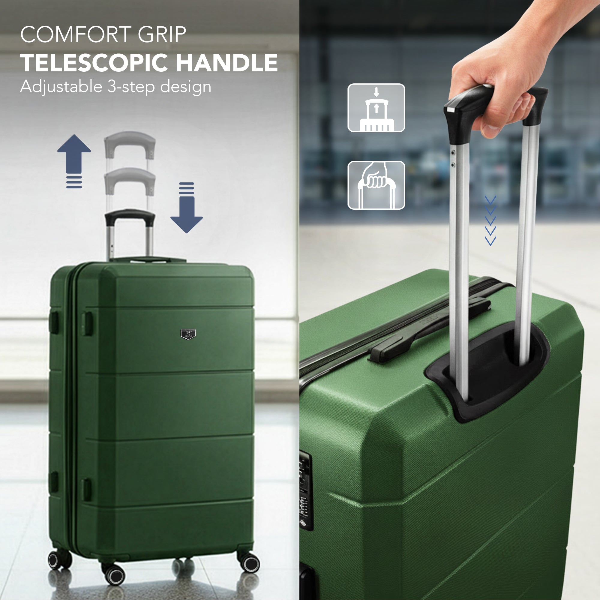 Jetset 32" Large Suitcase – Lightweight Hard Shell Luggage with TSA Lock – Water-Resistant ABS Spinner Suitcase – 4 Wheels – 86x58x31cm Travel Bag - Army Green