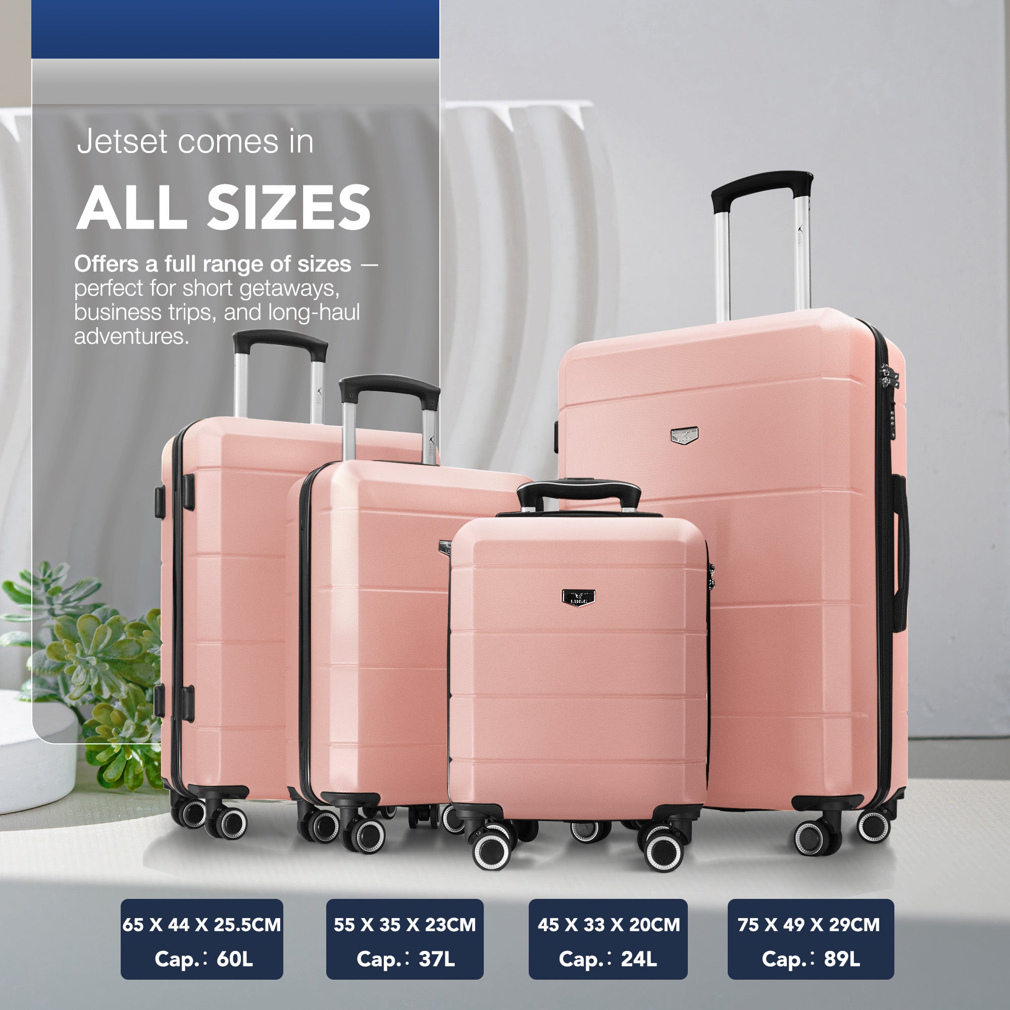 LUGG Jetset 24” Lightweight Travel Carry On Suitcase, ABS, Water Resistant & TSA Lock, Easyjet Overhead- Rose Gold