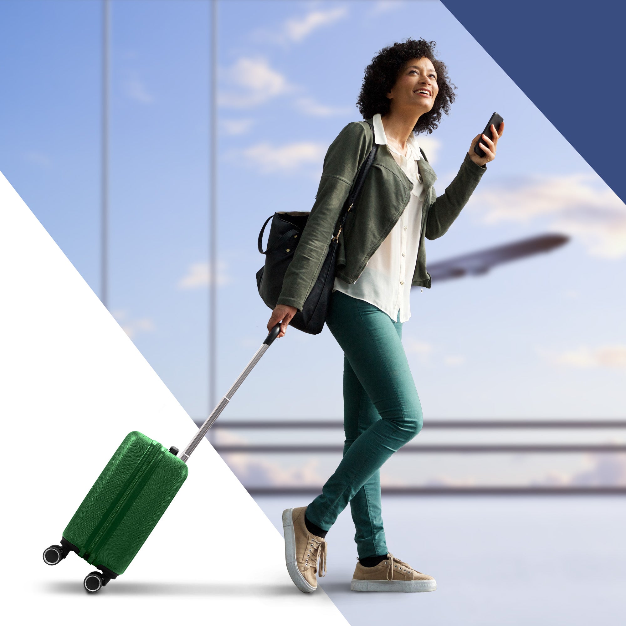 Vacay 15” Suitcase ABS Luggage, Aluminium Trolley Handle, 360° Spinner Wheels - Airline Compatible (45 x 33x 20cm) - Forest