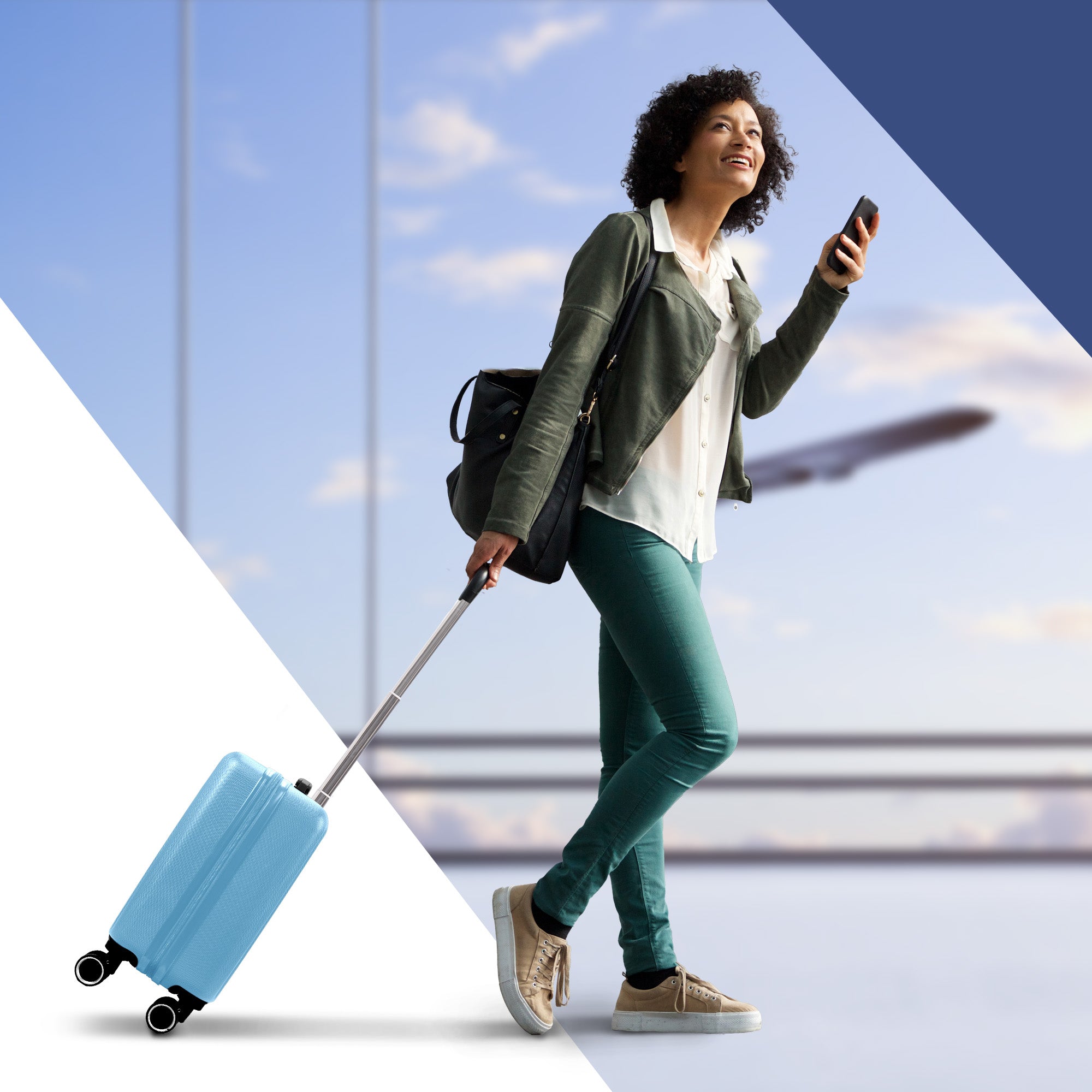 Vacay 15” Suitcase ABS Luggage, Aluminium Trolley Handle, 360° Spinner Wheels - Airline Compatible (45 x 33x 20cm) - Skyblue