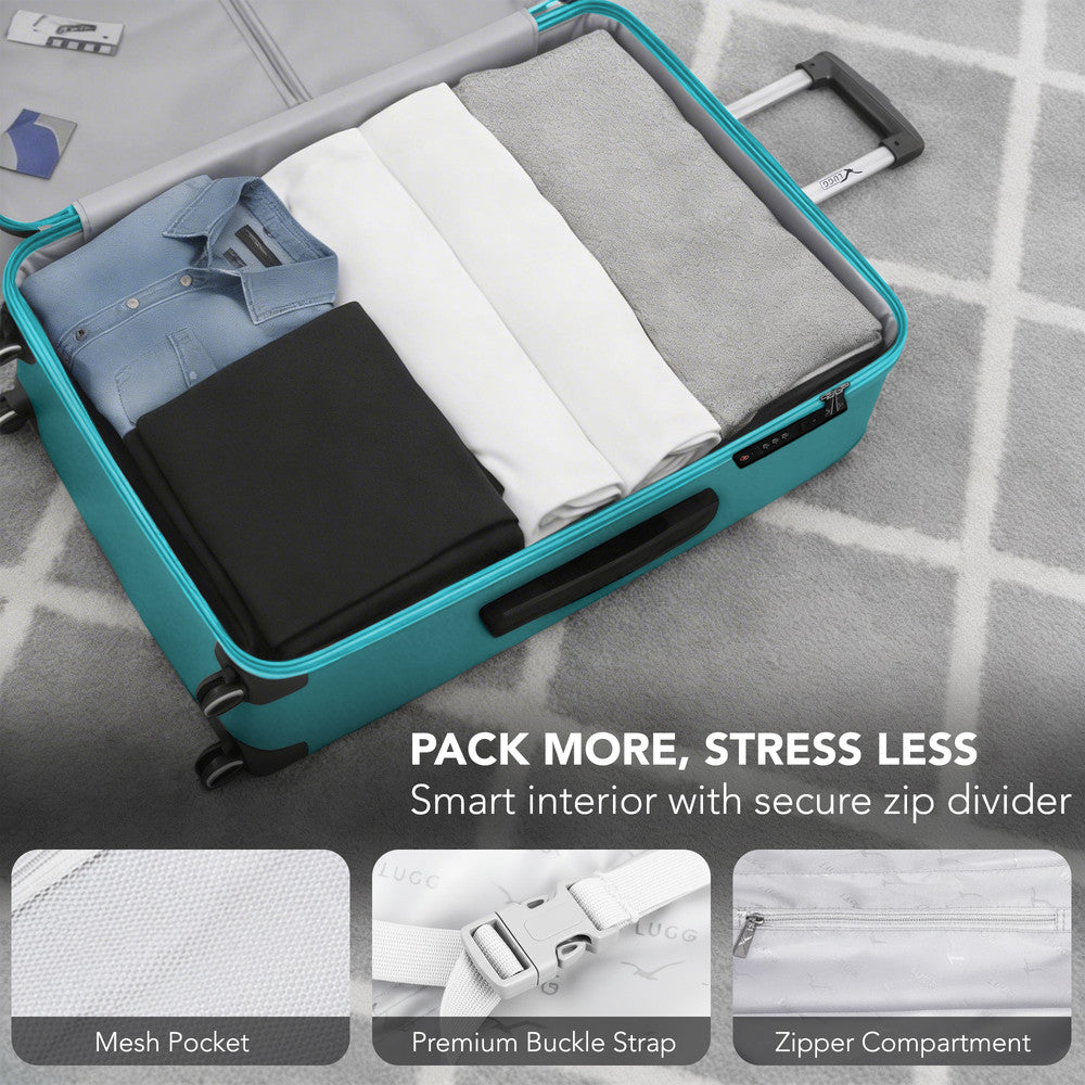 LUGG 32inch Vacay Suitcase ABS Luggage with TSA Indent Lock, Aluminium Trolley Handle, 360° Spinner Wheels, Water-Resistant & Durable Material - Airline Compatible (86 x 31 x 58cm) - Ocean