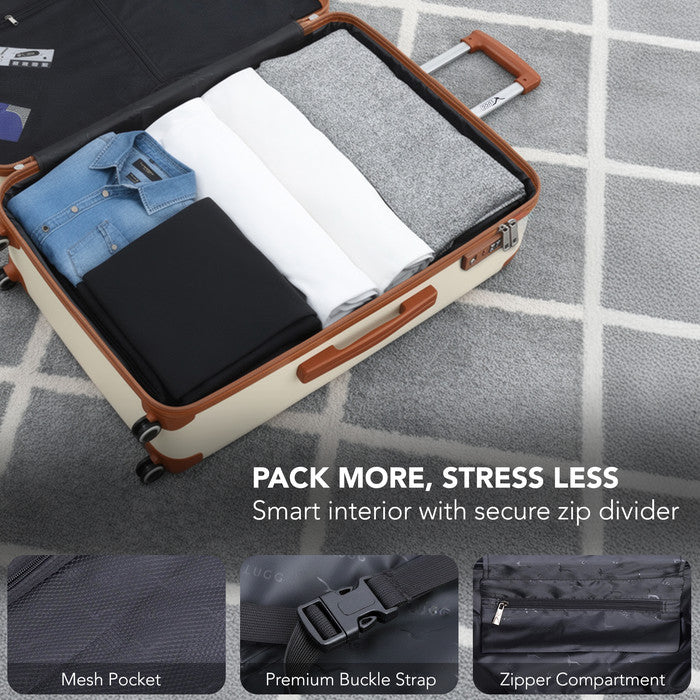 LUGG Jetset 28 Inch Large Suitcase – Lightweight Hard Shell Luggage with TSA Lock – Water-Resistant ABS Spinner Suitcase – 4 Wheels – (75x49x29cm) - Cream & Brown