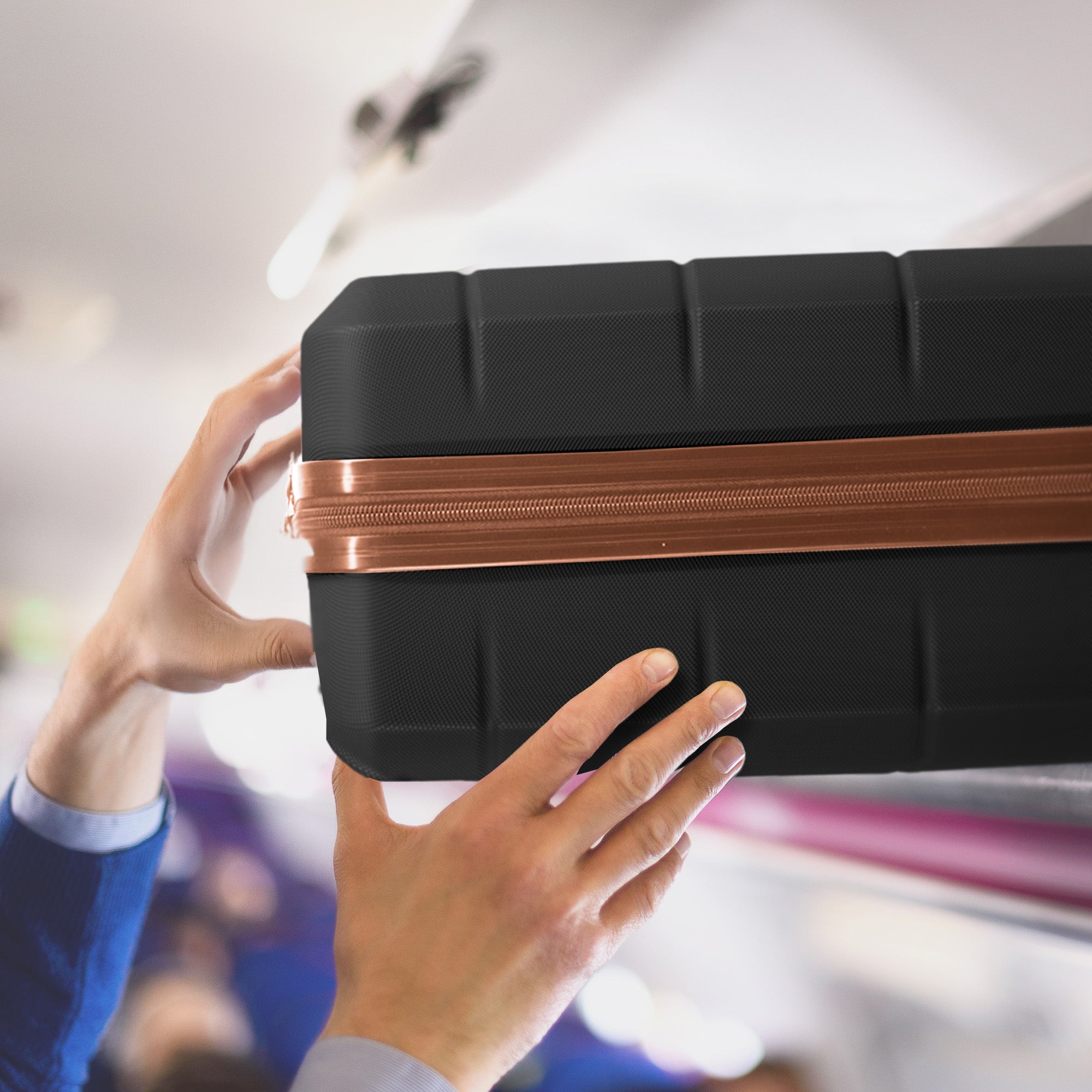LUGG - Jetset 40cm Suitcase - 40x25x20cm- Ryanair Compatible - TSA Lock - Underseat Size - Hard Shell ABS - Spinner & Removable Wheels - Lightweight Travel Luggage- Black/Brown