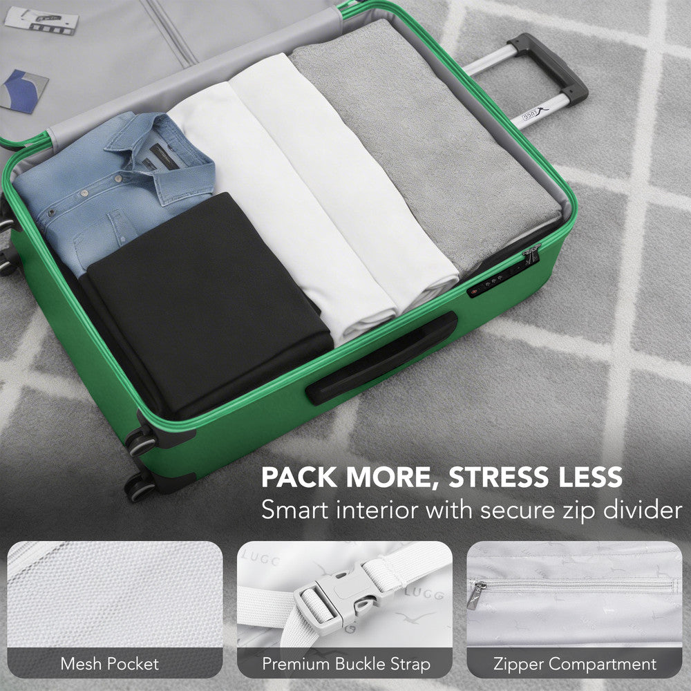 LUGG 32inch Vacay Suitcase ABS Luggage with TSA Indent Lock, Aluminium Trolley Handle, 360° Spinner Wheels, Water-Resistant & Durable Material - Airline Compatible (86 x 31 x 58cm) - Forest