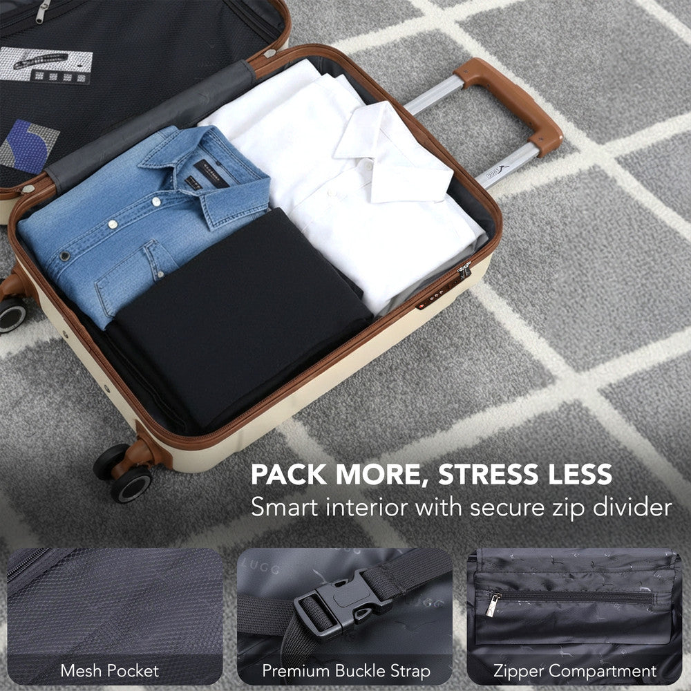 Jetset 20" Cabin Suitcase - 55 x 35 x 23cm in Cream & Brown