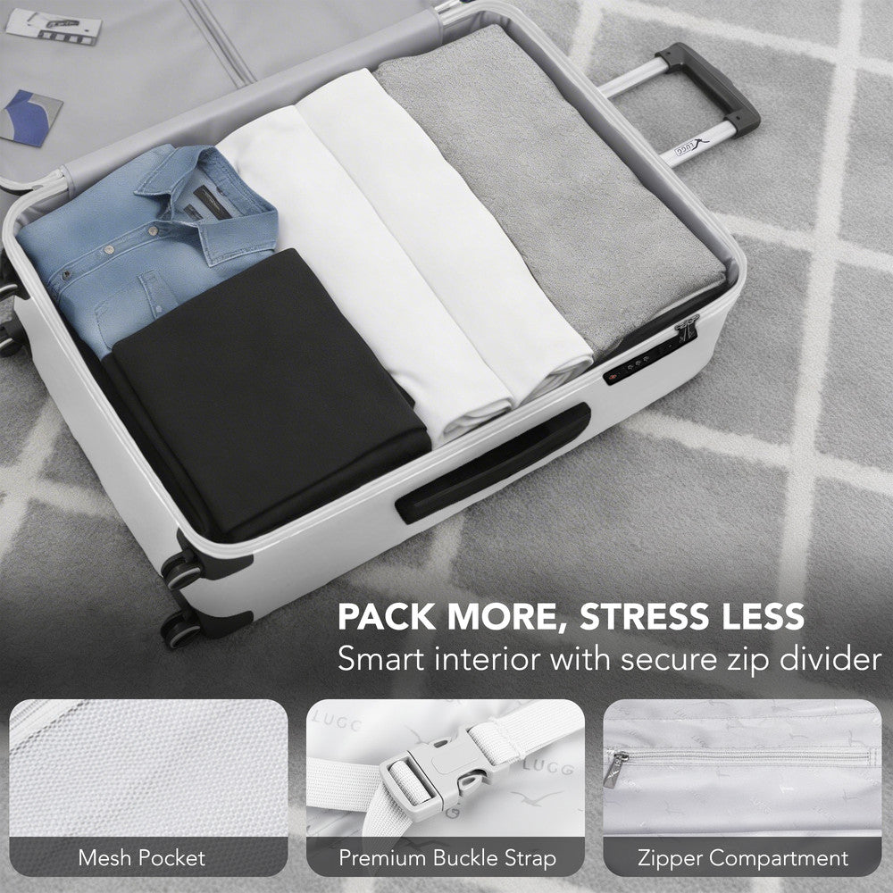 LUGG 32inch Vacay Suitcase ABS Luggage with TSA Indent Lock, Aluminium Trolley Handle, 360° Spinner Wheels, Water-Resistant & Durable Material - Airline Compatible (86 x 31 x 58cm) - Pearl