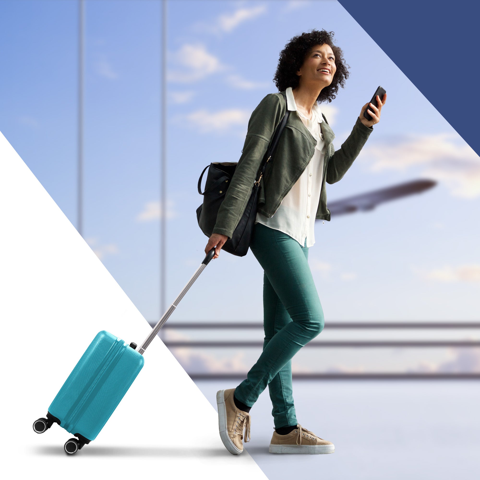 Vacay 15” Suitcase ABS Luggage, Aluminium Trolley Handle, 360° Spinner Wheels - Airline Compatible (45 x 33x 20cm) - Ocean
