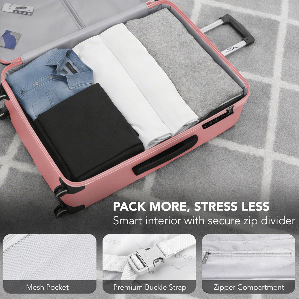 LUGG 32inch Vacay Suitcase ABS Luggage with TSA Indent Lock, Aluminium Trolley Handle, 360° Spinner Wheels, Water-Resistant & Durable Material - Airline Compatible (86 x 31 x 58cm) - Clay