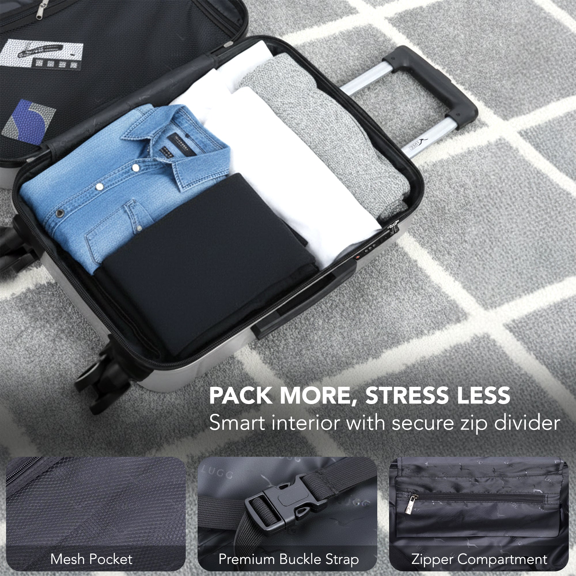 Jetset 32" Large Suitcase – Lightweight Hard Shell Luggage with TSA Lock – Water-Resistant ABS Spinner Suitcase – 4 Wheels – 86x58x31cm Travel Bag - Silver